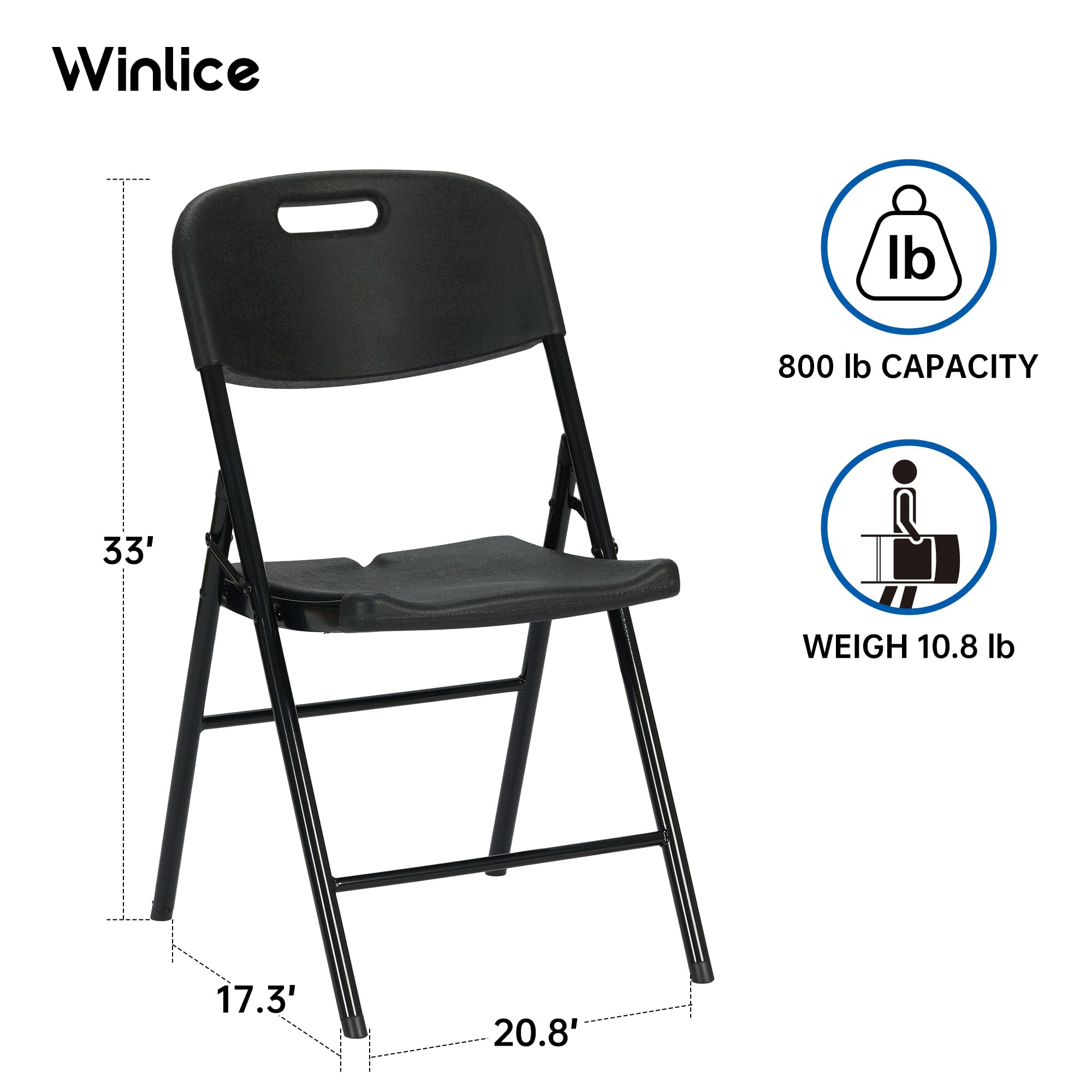 10-Pack Heavy Duty 800 lb Capacity Black Folding Chairs - Commercial Grade Stackable Event Chairs for Weddings, Parties, Banquets & Outdoor Gatherings