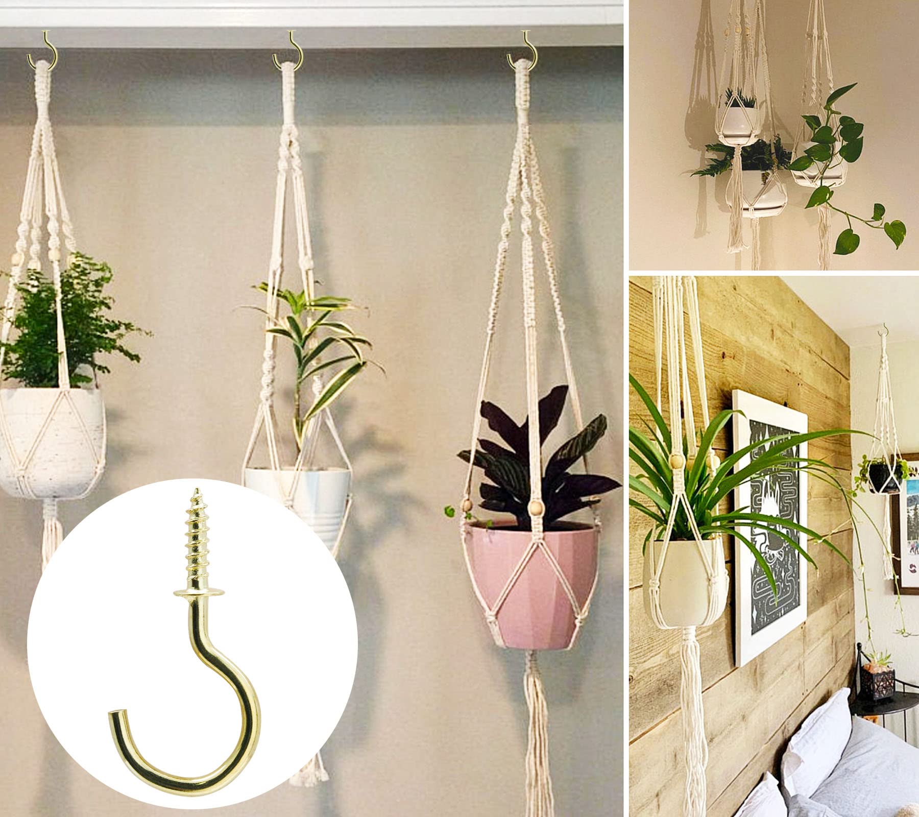 60 Pcs 1 Inch Gold Ceiling Cup Hooks with Self-Tapping Screws - Heavy Duty Hanging Hooks for Plants, Lights, Decorations & Home Organization