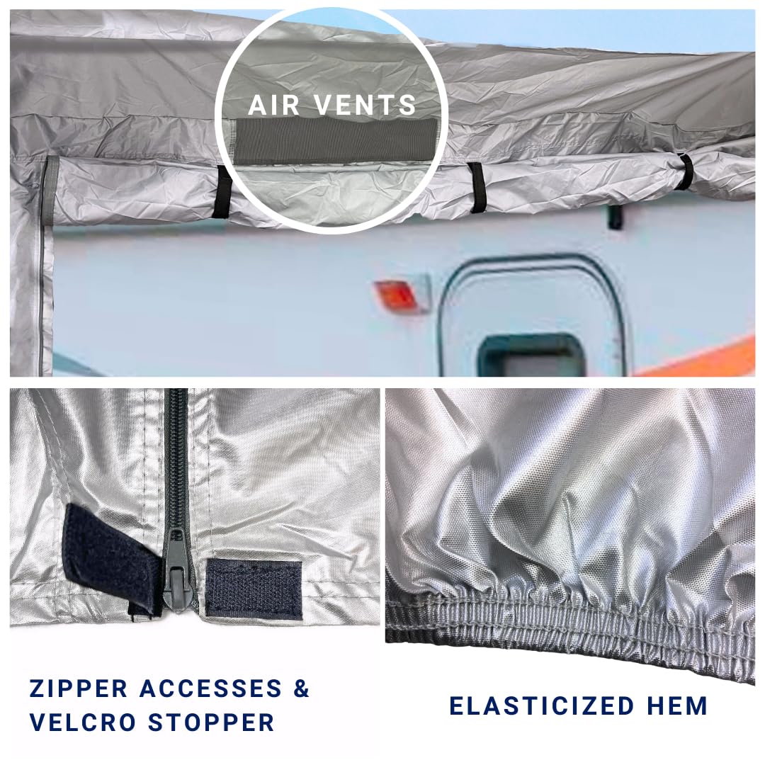 SavvyCraft ShieldAll Heavy Duty RV Trailer Cover with Access Panels - Waterproof Travel Camper Cover for 20-22 Feet Trailers - Perfect for Outdoor Storage, Winter Protection & Camping Adventures