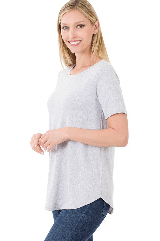 Stylish Women's Short Sleeve Scoop Neck T-Shirt - Front & Back Design for Casual Wear, Summer Outfits & Everyday Comfort