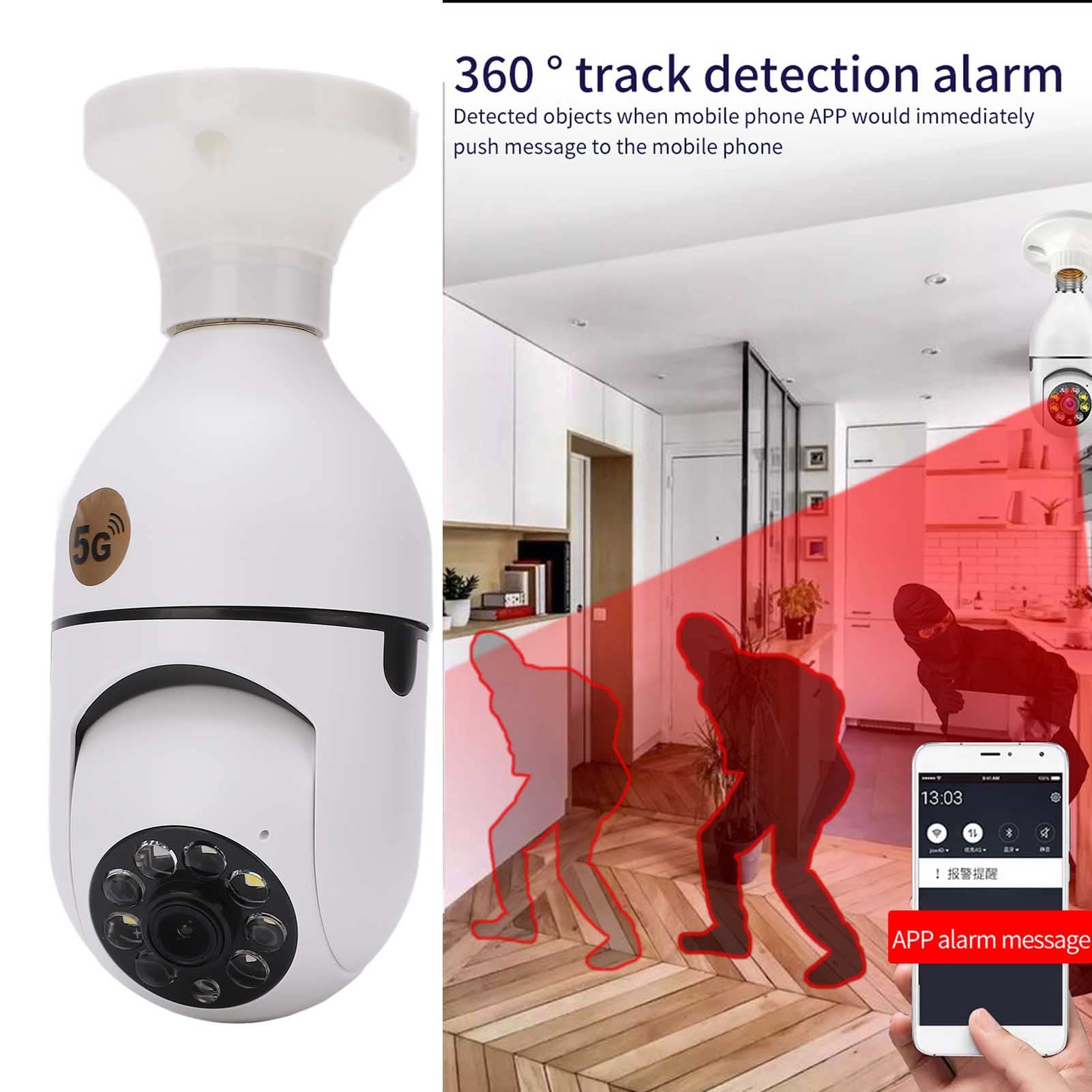 360° Indoor Security Camera with Motion Detection | 2.4GHz/5G WiFi Smart Dome Surveillance Camera | Night Vision & Two-Way Audio | E27 Bulb Base Installation | Ideal for Doorway, Bedroom & Home Security Monitoring