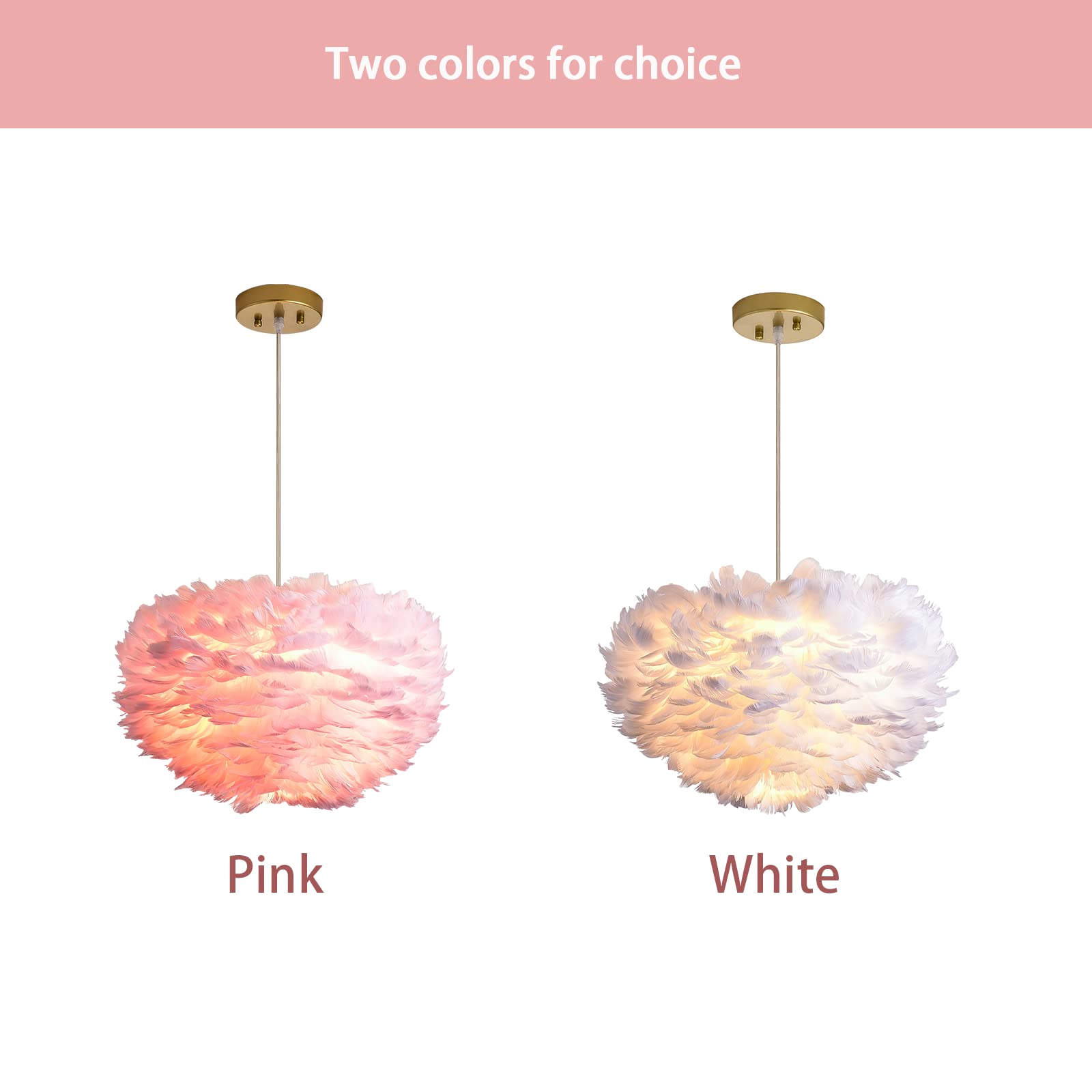 Nordic Feather Chandelier - 3-Light Modern Romantic Ceiling Hanging Lamp with Pink Art Feather Shade, 17.7 Inch for Girls Bedroom, Living Room, Dining Room | Perfect for Boho Chic Decor, Wedding Venues & Cozy Home Lighting