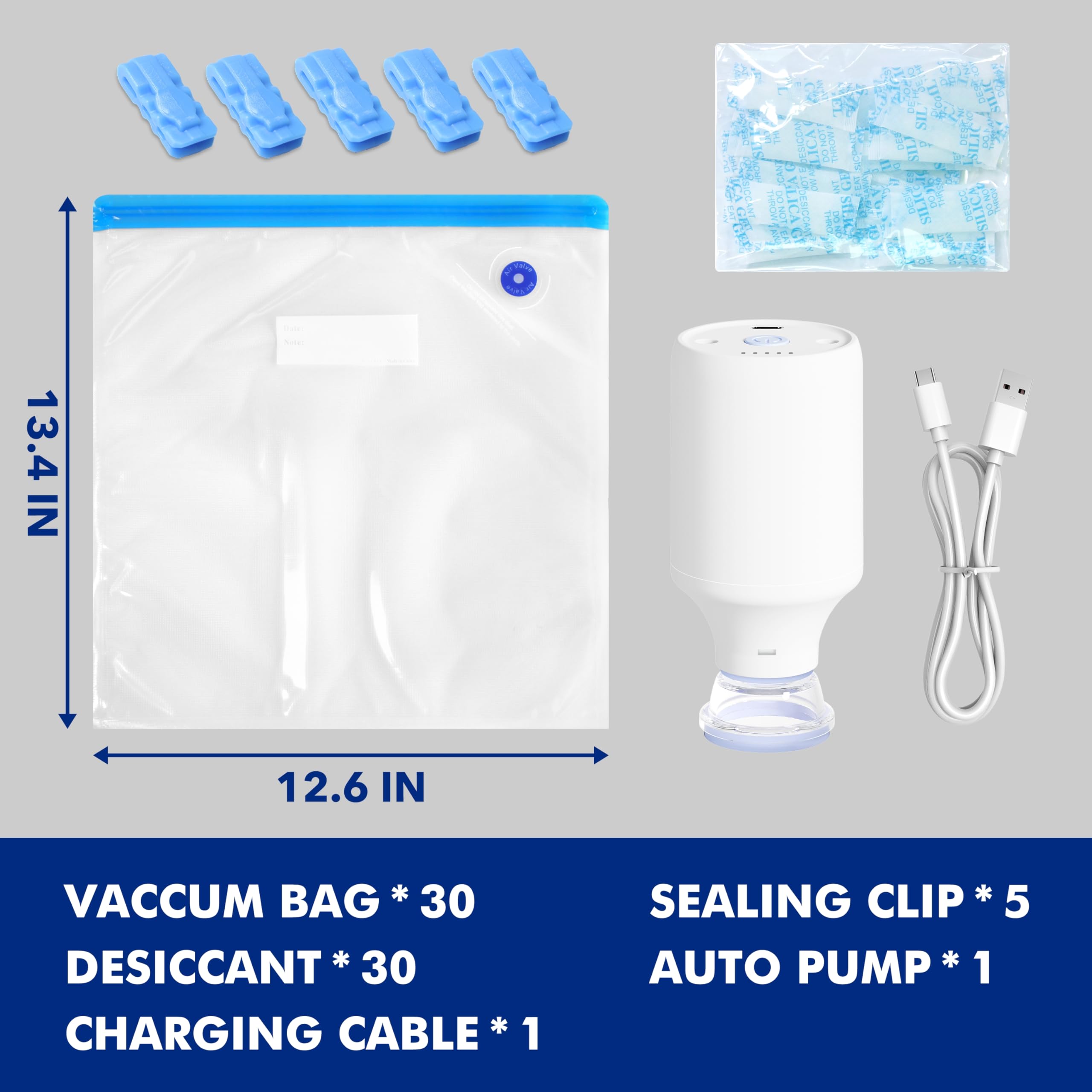 30PCS 3D Printer Filament Vacuum Storage Bags Kit (12.6x13.4 Inch) with Air Pump, 30 Desiccants & 5 Sealing Clips - Moisture Proof Filament Dryer Box Accessories for PLA, ABS, PETG Filament Storage - Perfect for 3D Printing Workshops & Home Use