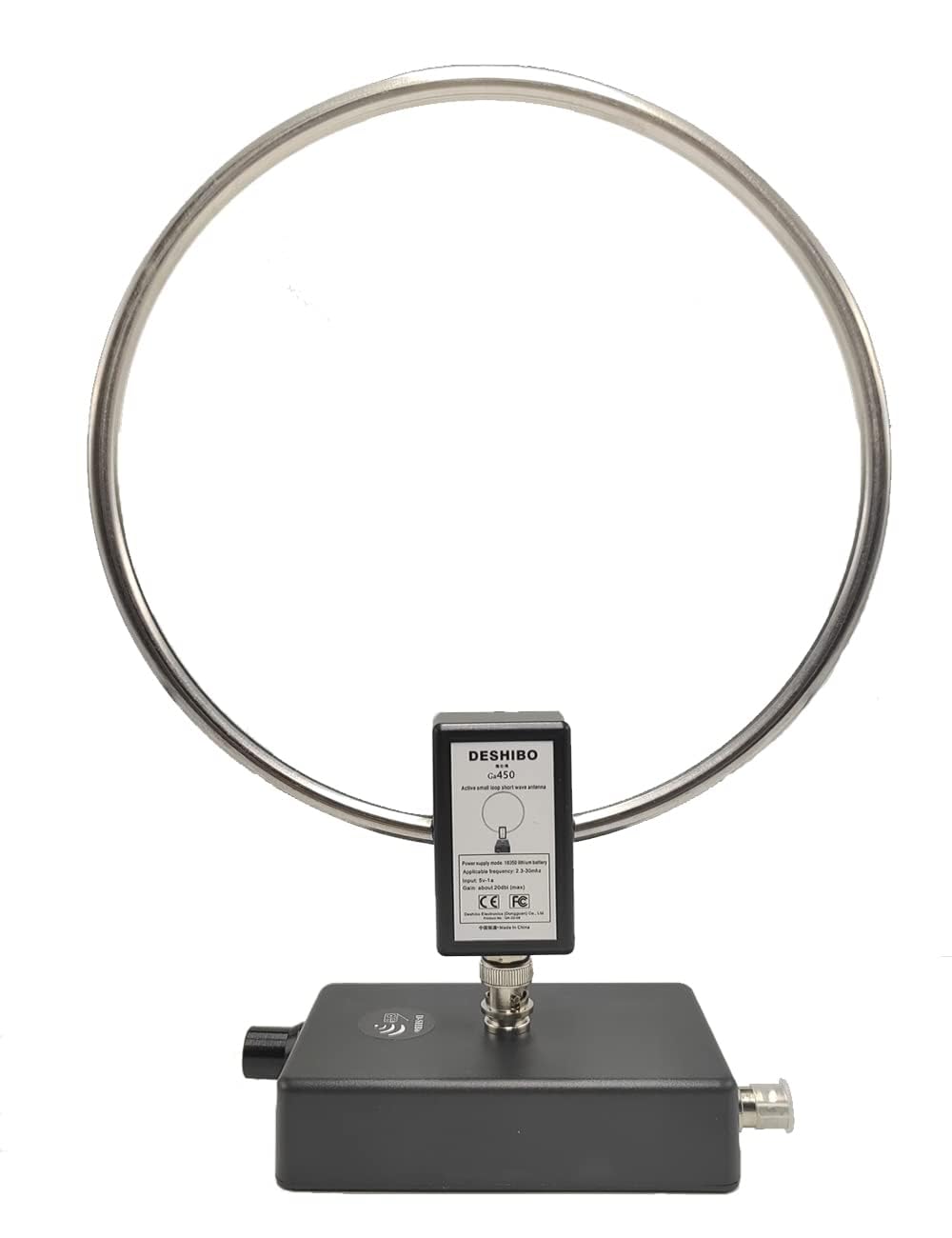 GOOZEEZOO GA450 Active Loop Antenna for Shortwave Radio - 2.3-30MHz HF & 522-1710KHz MW BNC Cable Antenna | Portable Ham Radio Receiver Antenna for Emergency Communication, Travel & Outdoor Adventures