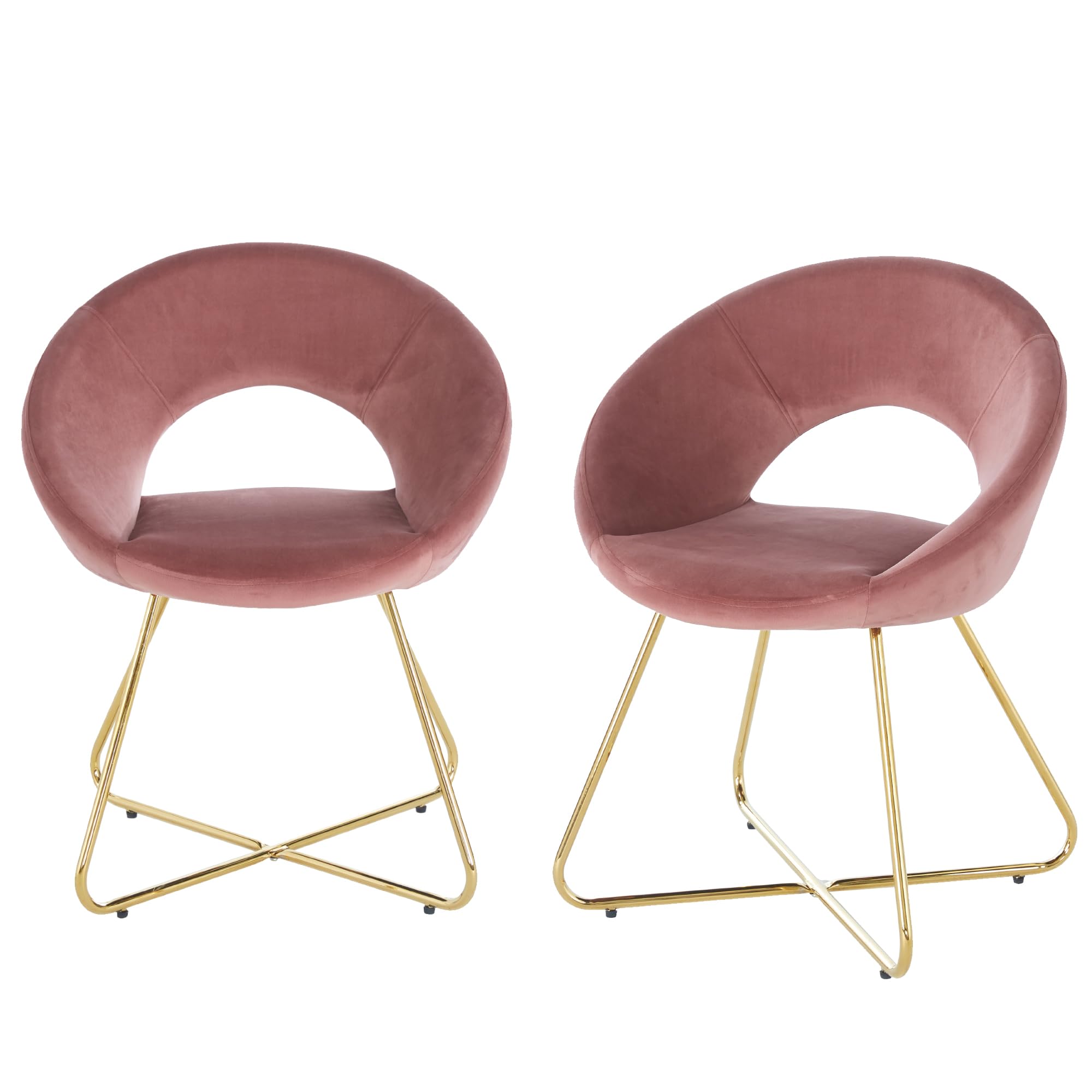 Modern Velvet Accent Chairs Set of 2 - Pink Upholstered Dining Armchairs with Golden Metal Legs for Living Room, Lounge & Leisure | Elegant Home Decor for Dining Area, Coffee Corner & Reading Nook