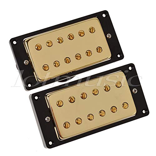 2 Sets Gold Sealed Double Coil Guitar Pickups with Black Frame - High Output Humbucker for Electric Guitar Upgrade & Replacement (Rock/Metal/Blues Performance)