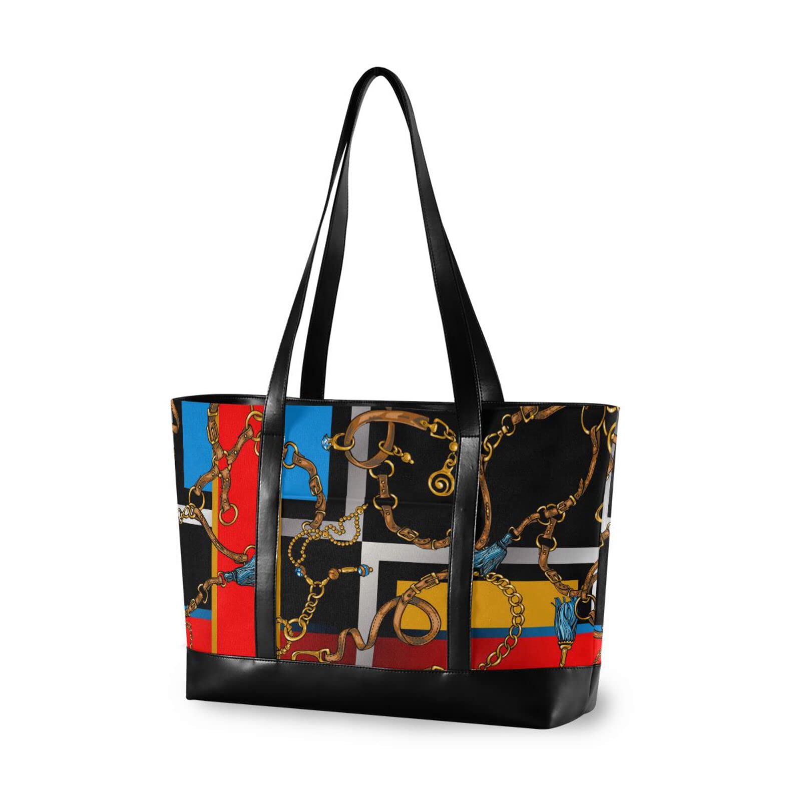 Stylish Women's 15.6 Inch Laptop Tote Bag - Professional Work Purse with Belts & Chains Design, Perfect for Teachers & Office Commuters - Durable Laptop Organizer for Work, Travel & Daily Use (227ue4c)