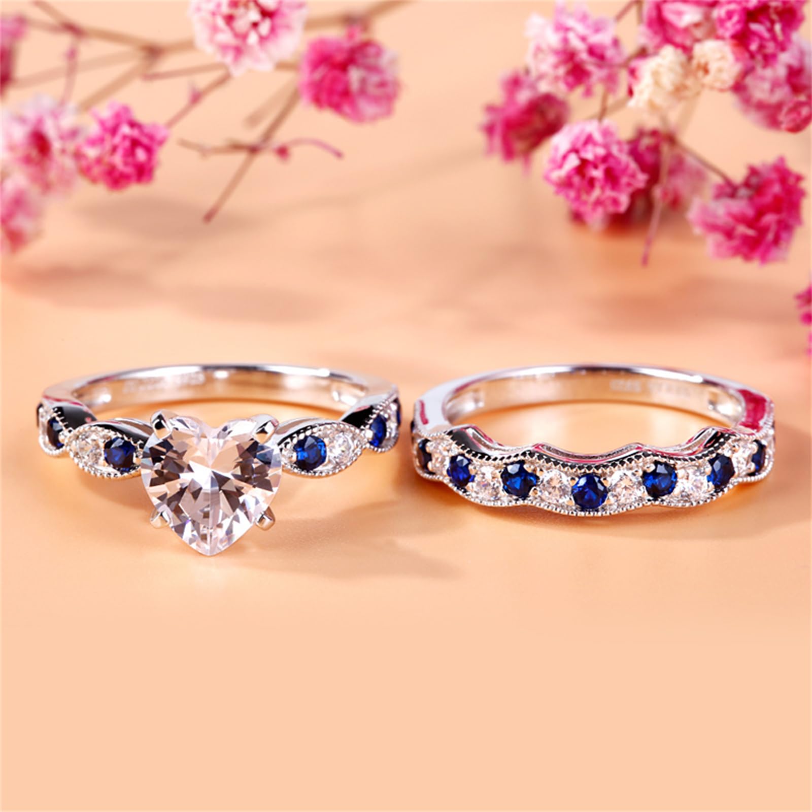 Jeulia 3 Carat CZ Solitaire Engagement Ring Set - Halo Milgrain Heart Cut Sterling Silver Wedding Band | Promise, Anniversary & Bridal Jewelry for Women | Perfect for Proposals, Vow Renewals & Special Occasions