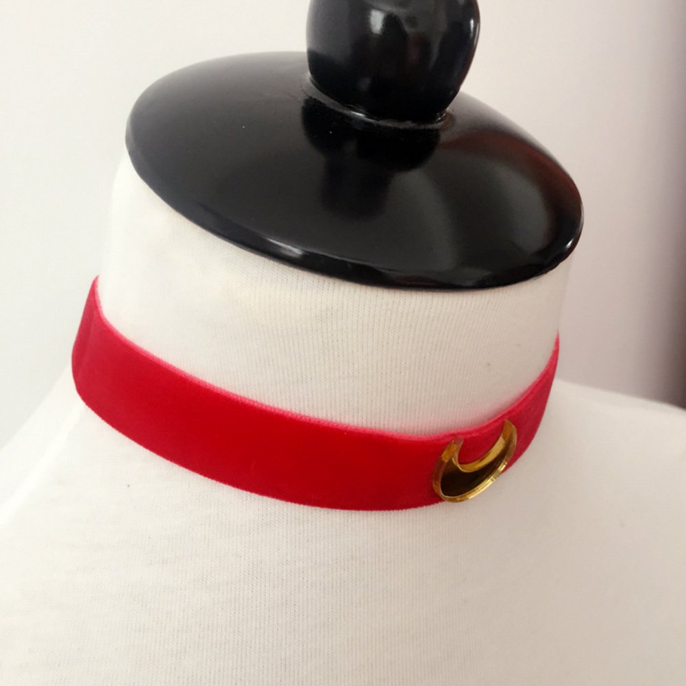 Red Velvet Cosplay Choker with Moon Necklace - Gothic Lolita Anime Costume Accessory for Halloween, Party & Roleplay