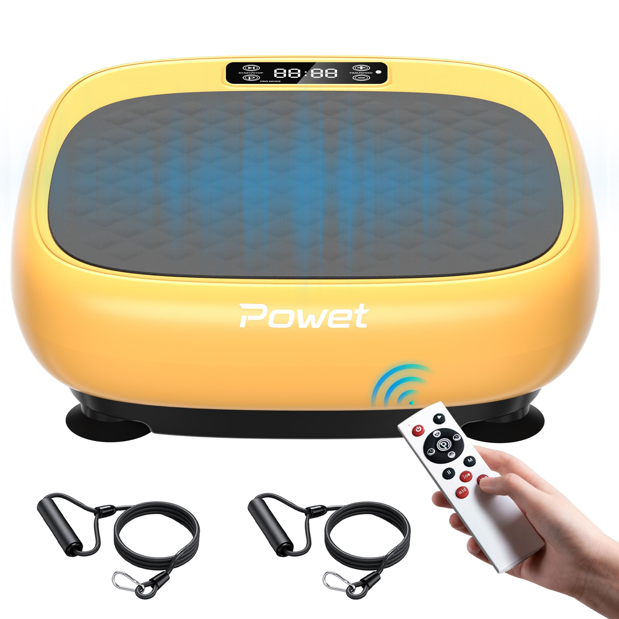 POWET Vibration Plate Exercise Machine - Whole Body Workout Platform with 99 Speed Levels & 5 Modes for Weight Loss, Toning & Lymphatic Drainage - Home Gym Equipment for Fitness & Wellness (Yellow)