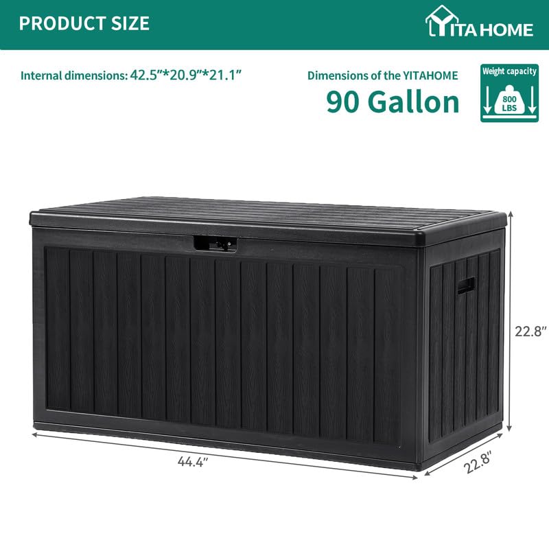 **YITAHOME 90 Gallon Large Deck Box - Double-Wall Resin Outdoor Storage Container for Patio Furniture, Cushions, Pool Floats & Garden Tools - Lockable, Waterproof, Durable (Black) - Perfect for Backyard, Deck & Poolside Storage**