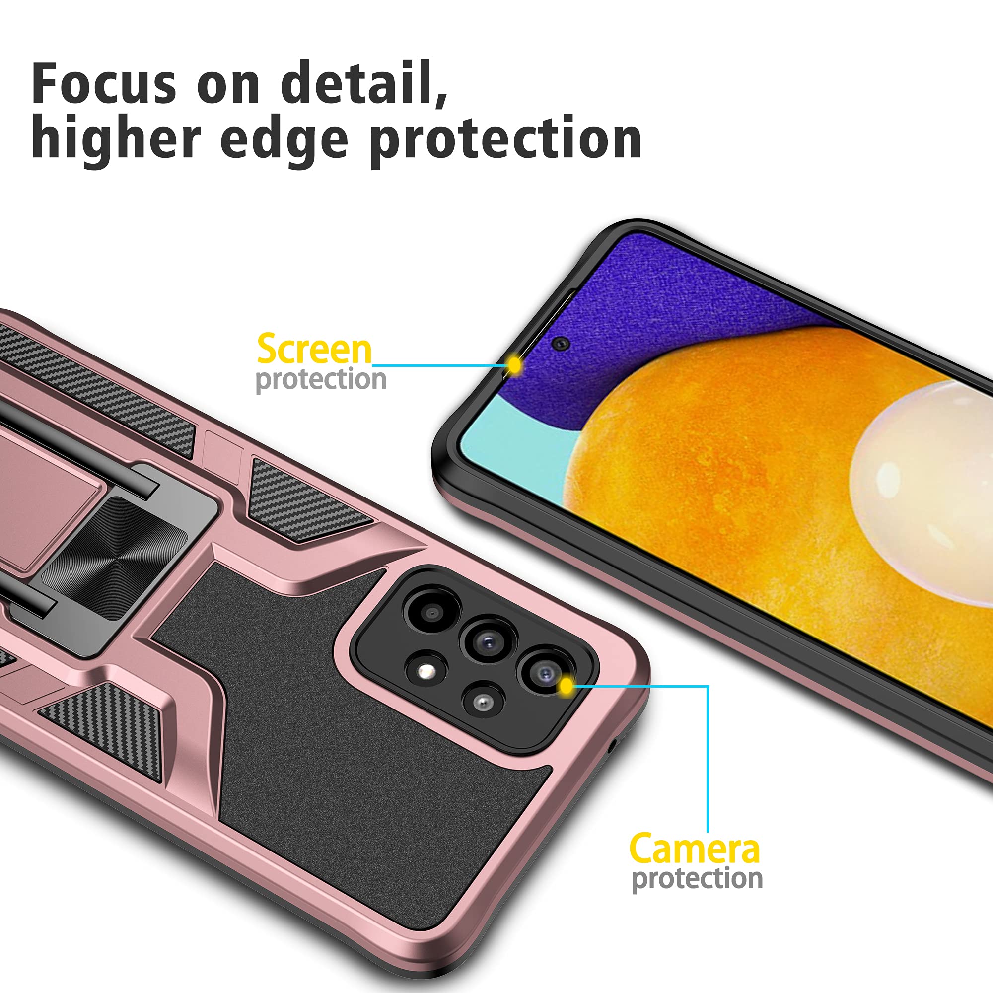 ASUWISH Samsung Galaxy A52 5G/4G Case with Tempered Glass Screen Protector & Kickstand - Shockproof Phone Cover with Ring Holder for Women & Men (Pink) - Perfect for Work, Travel, and Everyday Protection