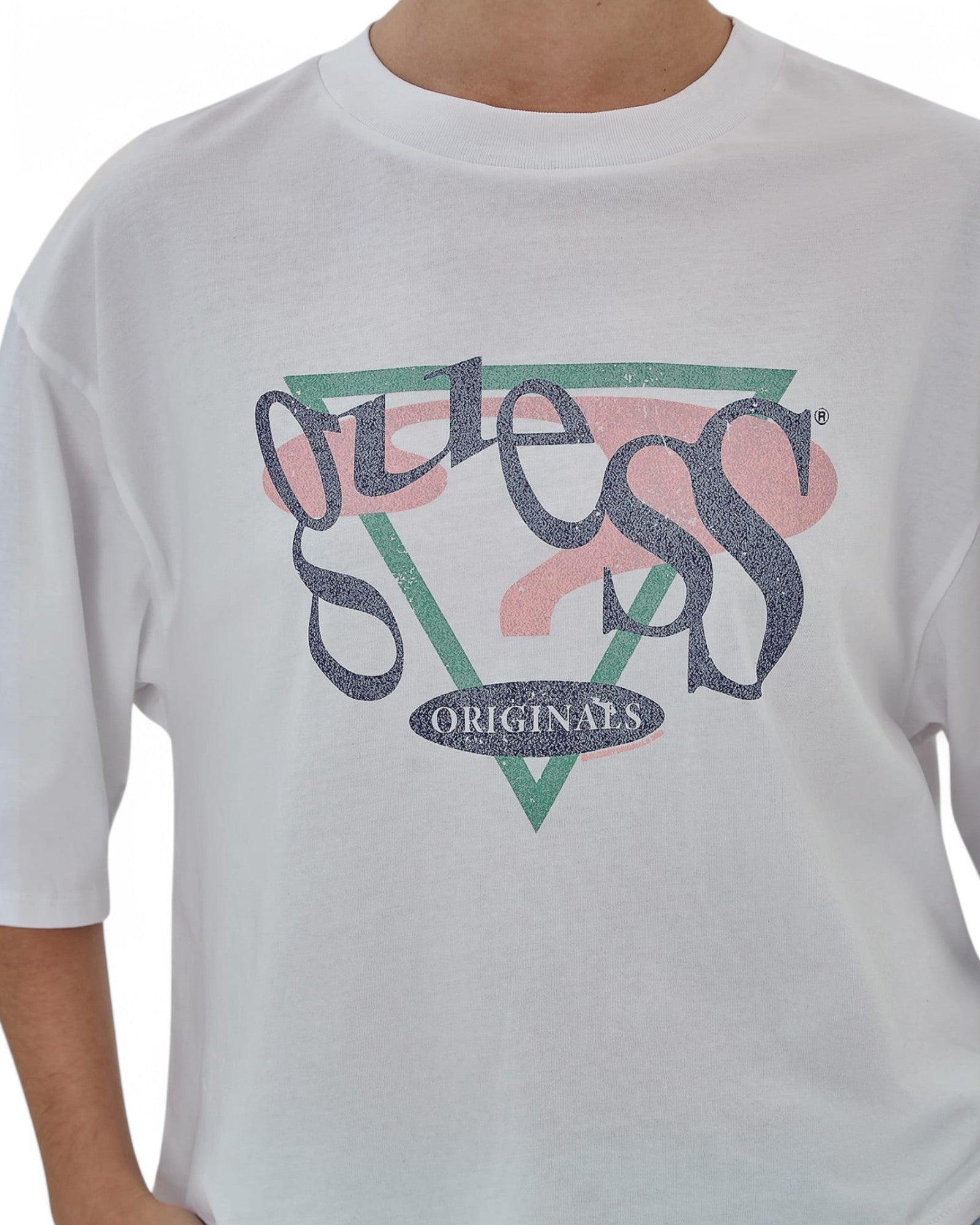 GUESS Originals Vintage Triangle Boxy Tee - Retro Graphic T-Shirt for Men & Women | Casual Streetwear & 90s Fashion | Perfect for Everyday Wear, Outings & Vintage Style Outfits