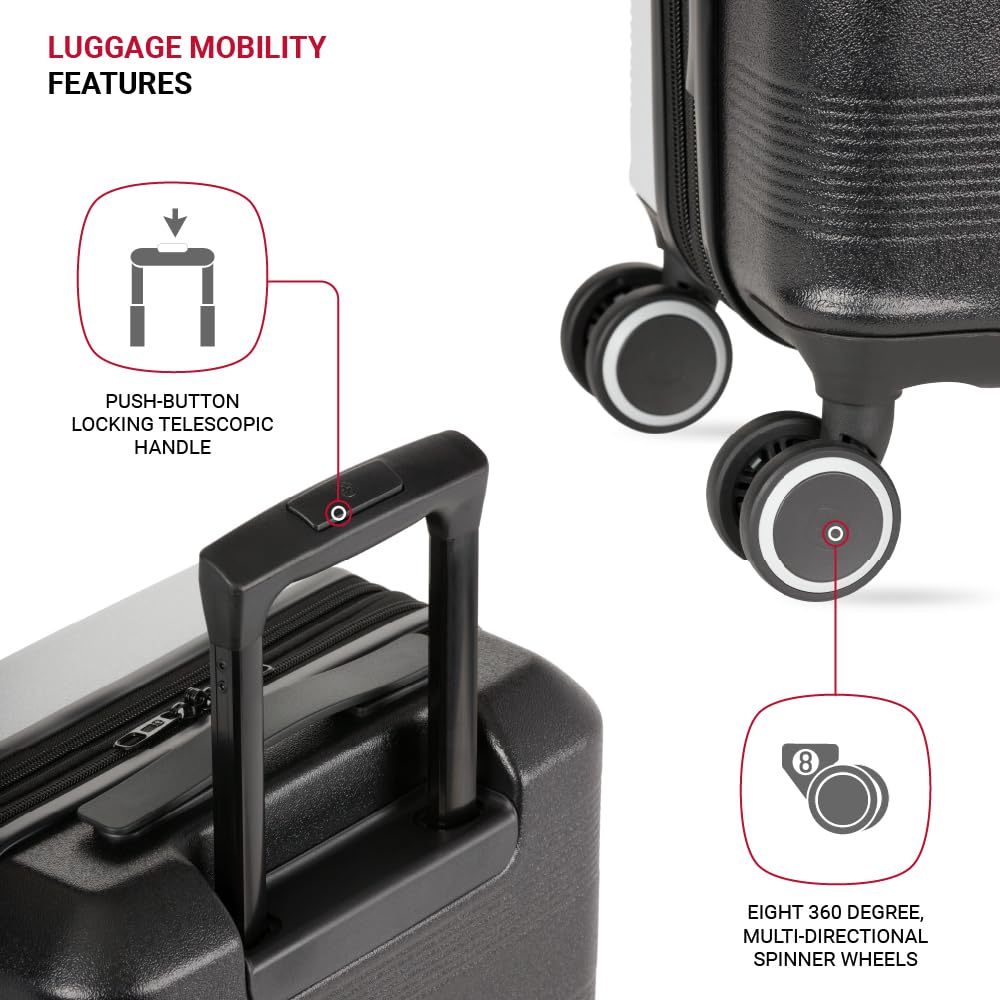 SwissGear Duet Hardside Expandable Luggage Set with 360° Spinner Wheels (3-Piece, 19/24/28 Inch) - Lightweight Grey/Black Suitcase for Travel | Perfect for Business Trips, Vacations & International Travel