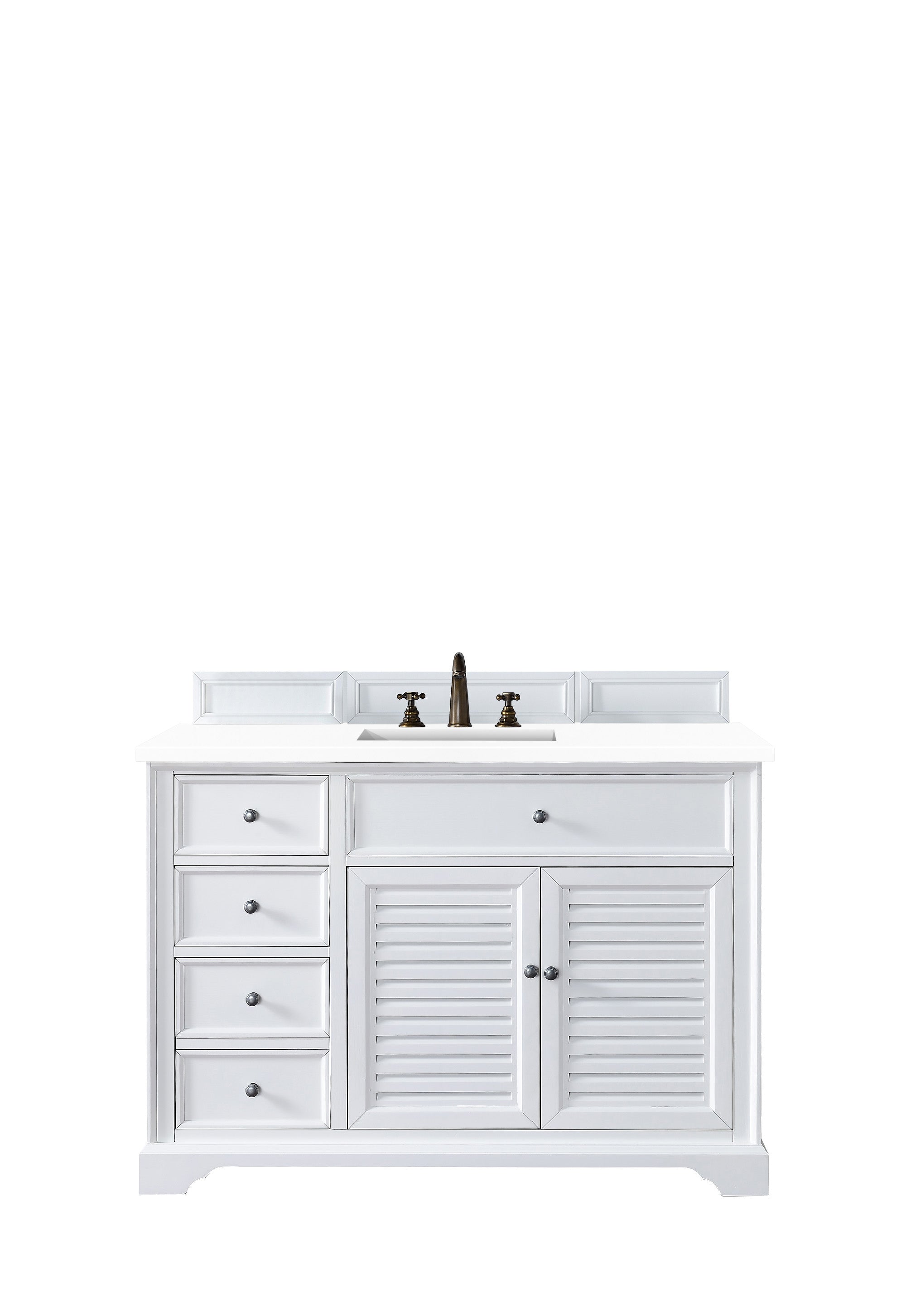 Savannah 48 Inch Single Bathroom Vanity Cabinet with White Zeus Quartz Top - Bright White Finish for Modern Bathrooms | Perfect for Master Bath, Guest Bath & Powder Room Remodeling