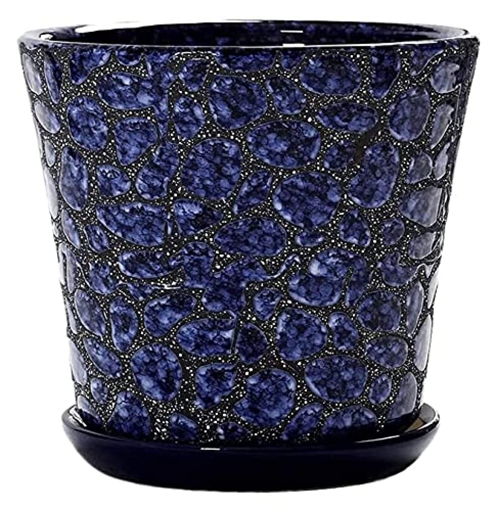 Premium Ceramic Succulent Planter - Geometric Chinese Style Flower Pot with Drainage Hole for Cactus, Bonsai & Indoor Plants | Home & Office Decor (Blue, Medium Size) | Perfect for Windowsills, Desks & Garden Displays