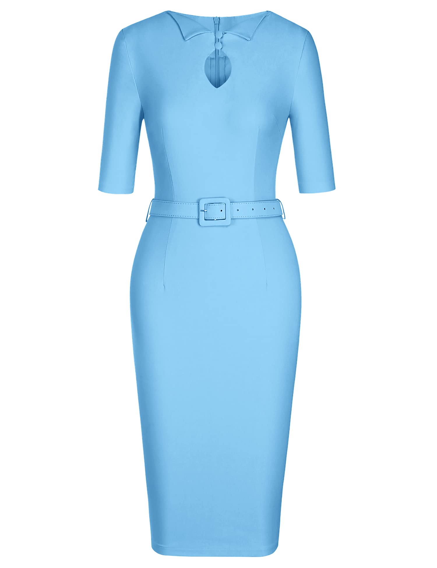 MUXXN Women's Vintage 1960s Audrey Hepburn Style Half Sleeve Belted Formal Work Dress - Elegant Office Wear & Cocktail Party Attire