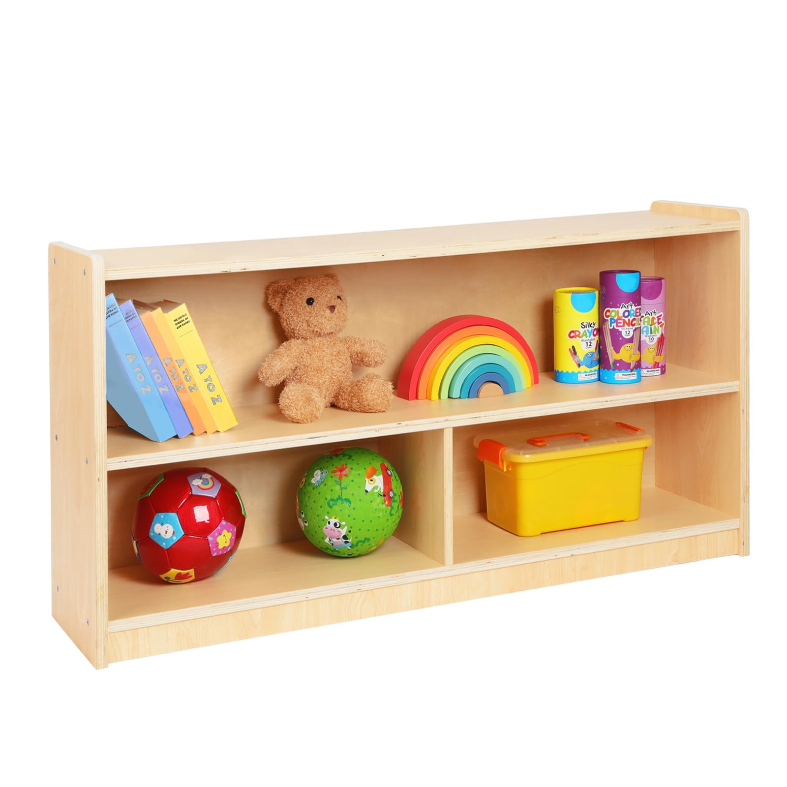 Montessori Toy Organizer for Kids - 2-Shelf Wooden Storage Cabinet with 3 Sections - Perfect for Classroom, Kindergarten, Playroom & Kids Room - Ideal for Organizing Toys, Books & Learning Materials