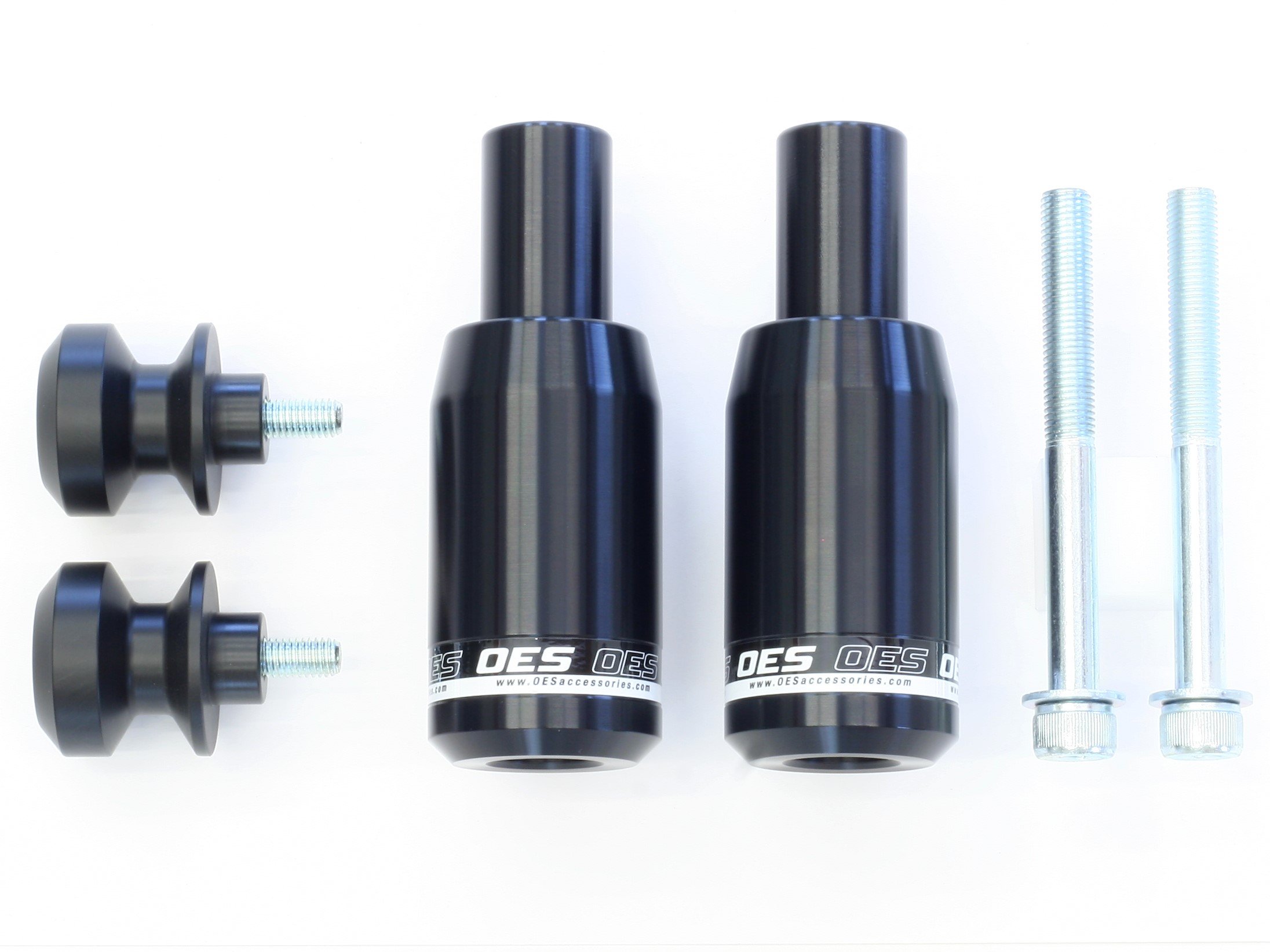 OES White Frame Sliders & Swingarm Spools for Kawasaki Z900 2017-2025 - Essential Motorcycle Protection for Parking & Maintenance