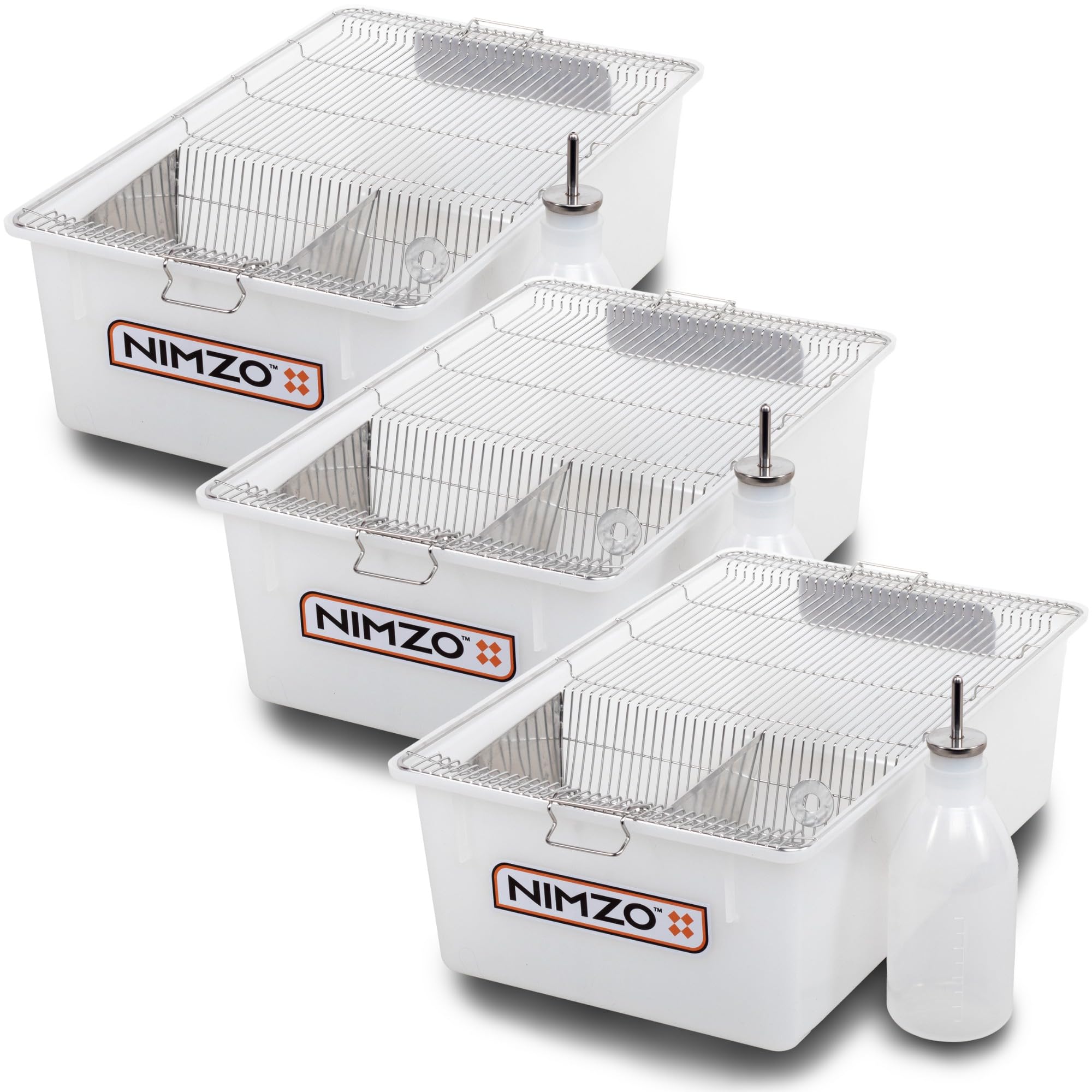 Nimzo Large Lab Cage for Rats & Mice - 3-Pack Breeding Cage with 500ml Water Bottle | Perfect for Small Animal Breeding, Research Labs & Pet Habitats