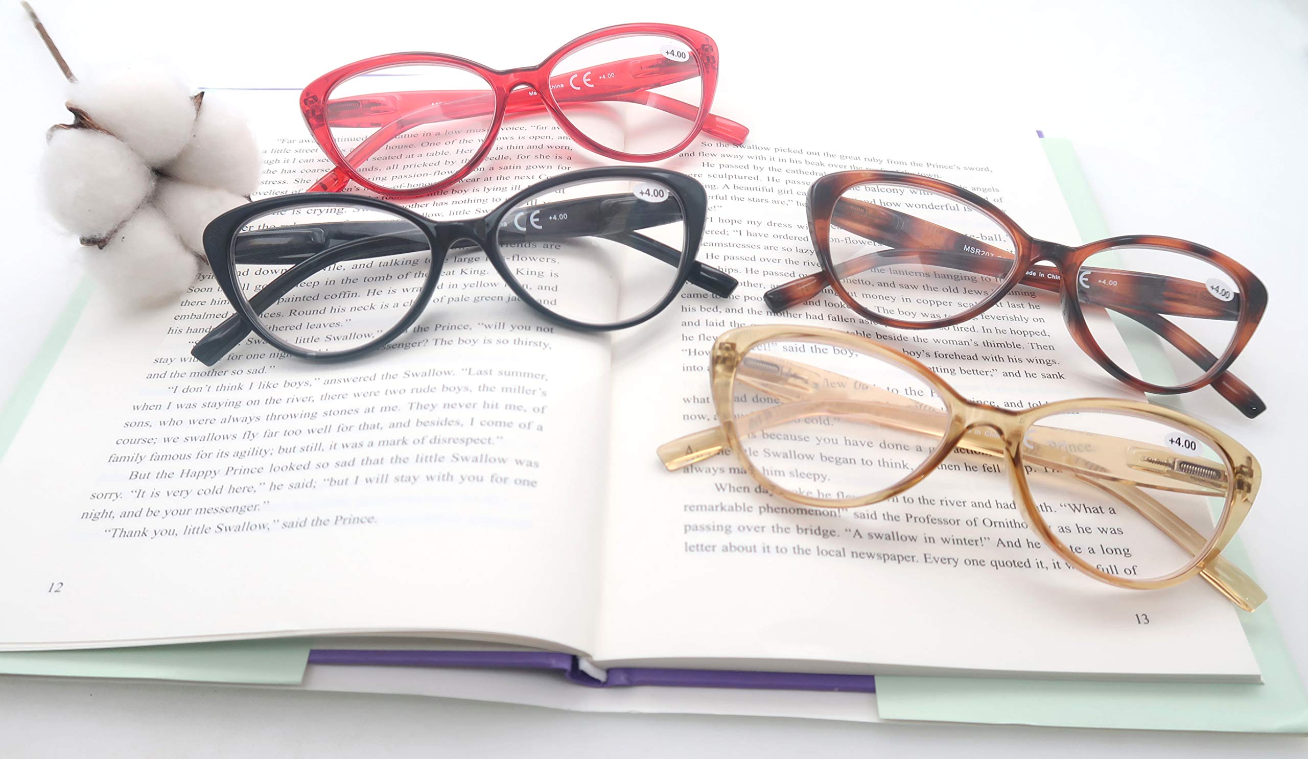 Stylish Women's Reading Glasses 4-Pack - Lightweight Comfortable Cheater Glasses with Spring Hinges | Fashion Eyewear for Reading, Working & Daily Use