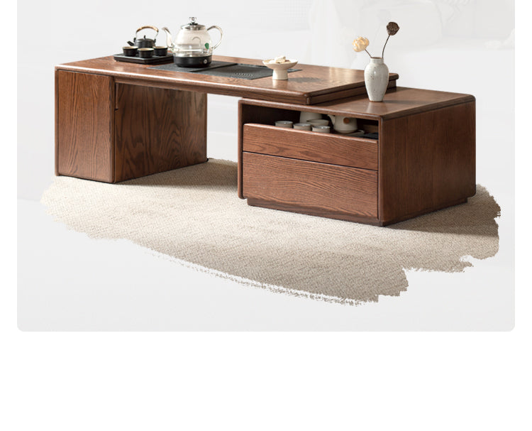 Solid Oak & Black Walnut Retractable Modern Coffee Table - Expandable Dining Table for Small Spaces, Perfect for Living Room, Studio Apartments & Office Use