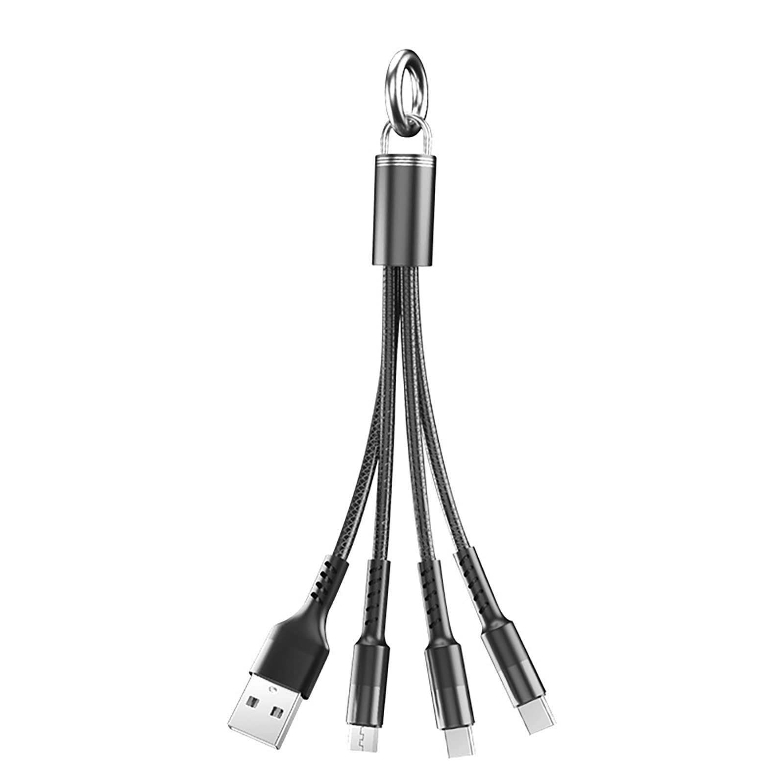 Fast Charging USB Cable 2.4A - Universal Android Phone Charger with Keychain | Multi-Port Smartphone Charging Cord for Samsung, LG, Motorola | Perfect for Travel, Office & Home Use (Grey, One Size)