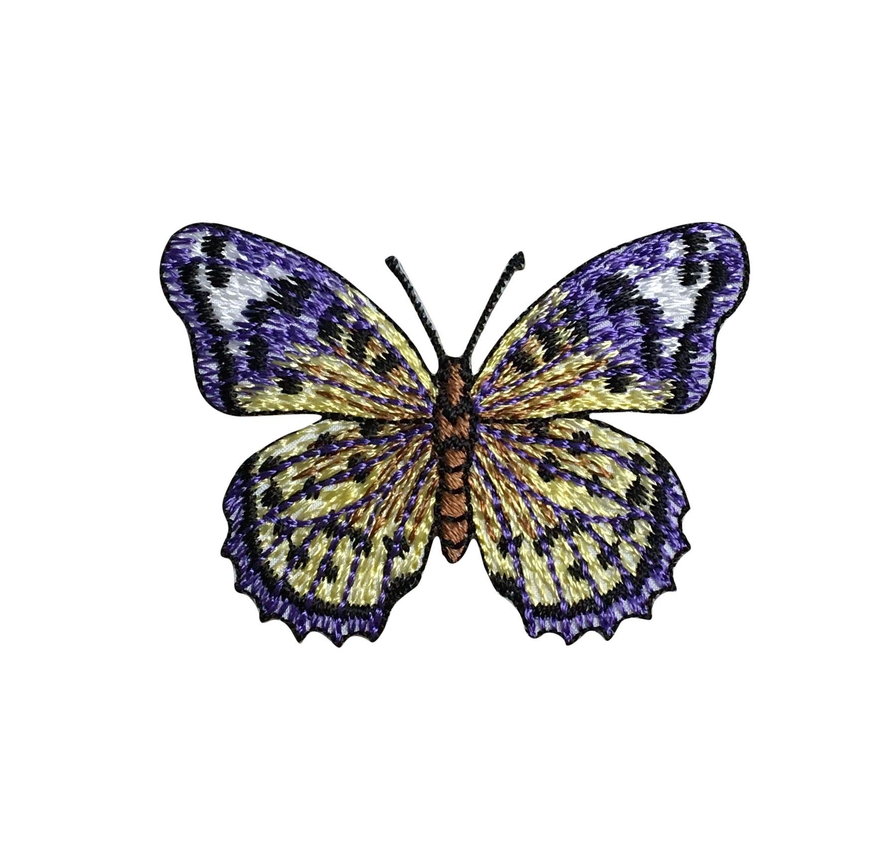 Butterfly Embroidered Iron On Patch - Purple & Yellow Design for DIY Crafts, Jackets, Bags & Costume Customization