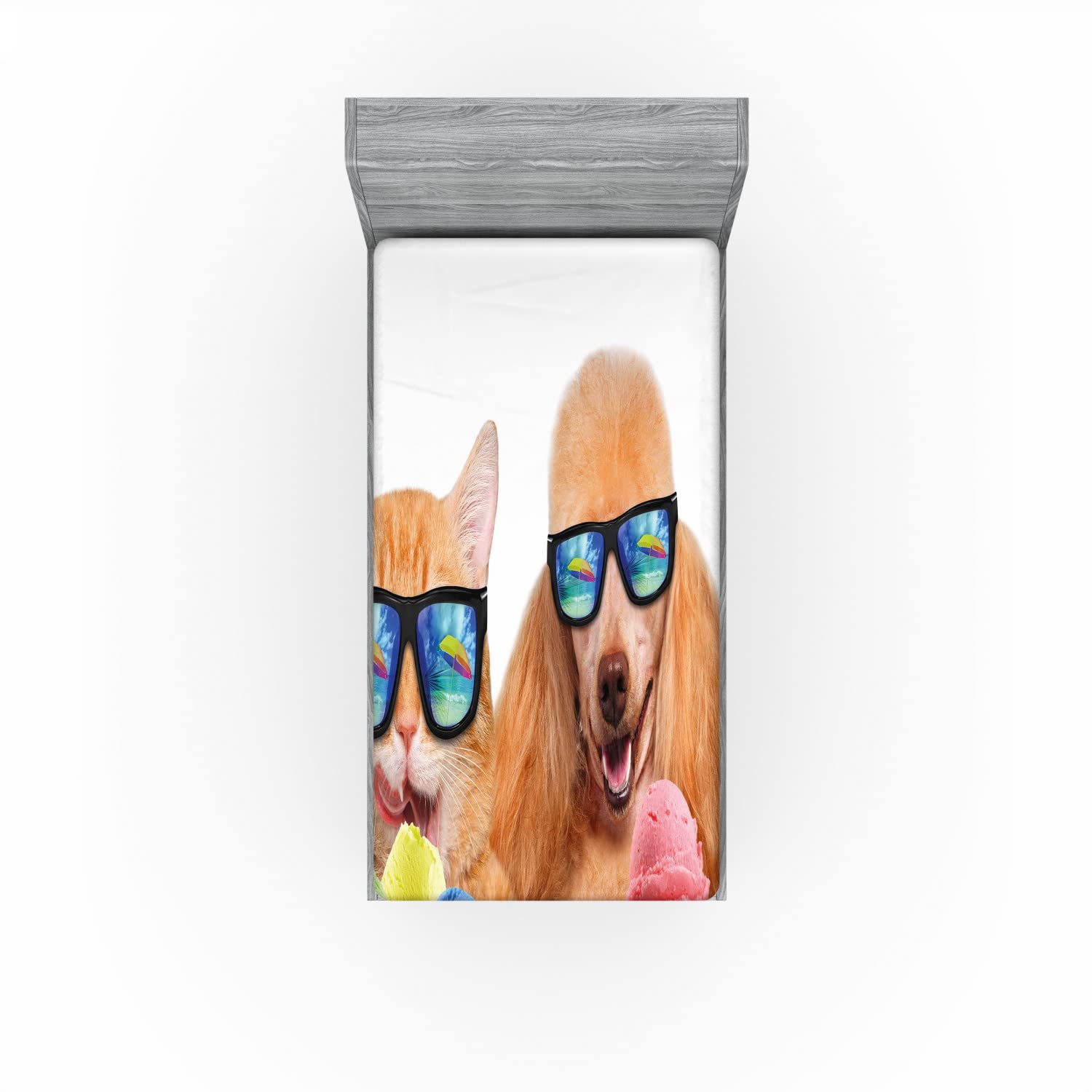 Ambesonne Pet Fitted Sheet - Cat & Dog Retro Pop Art for Twin Bed - Home Decor