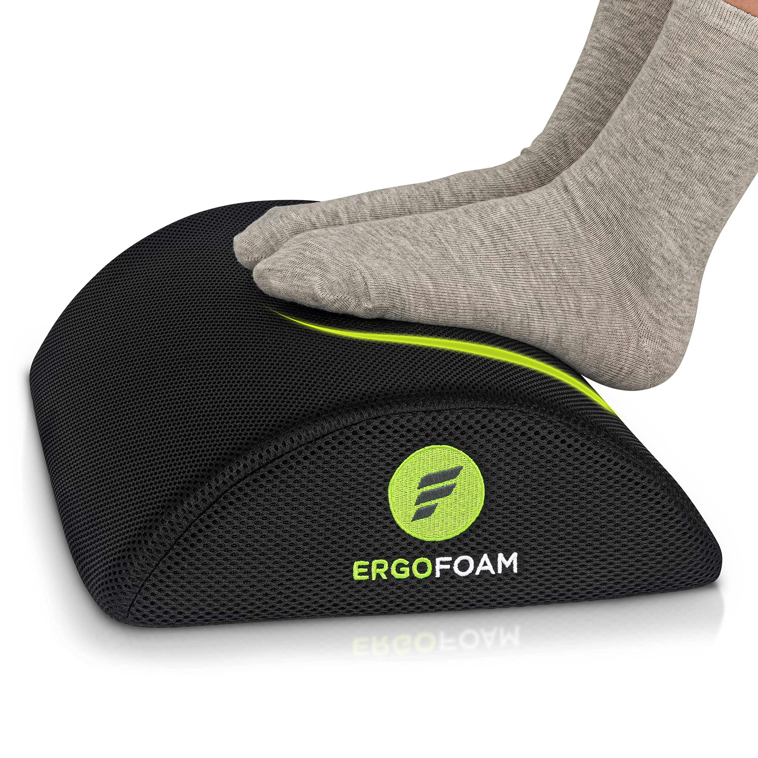 ErgoFoam Under Desk Foot Rest with Mesh Cover - Adjustable Foot Stool for Office & Home - Relieves Back, Knee & Lumbar Pain - Rocking Footrest for Comfort (Black) - Perfect for Long Work Hours & Gaming Sessions