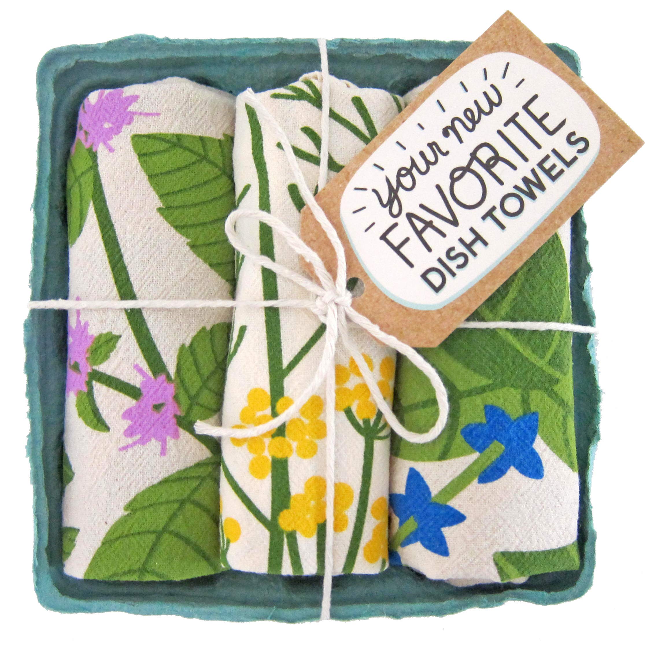 Premium Organic Fresh Herbs - Set of 3 Absorbent Kitchen Dish Towels for Cooking, Baking & Home Decor | Eco-Friendly Cotton Tea Towels