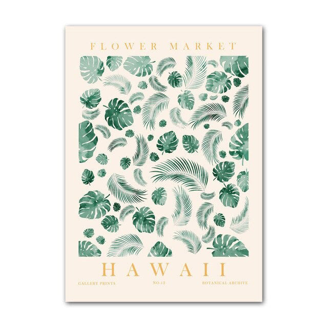 Green Leaves Herbarium Canvas Posters - Botanical Wall Art for Home & Office Decor | Perfect for Living Room, Bedroom & Study