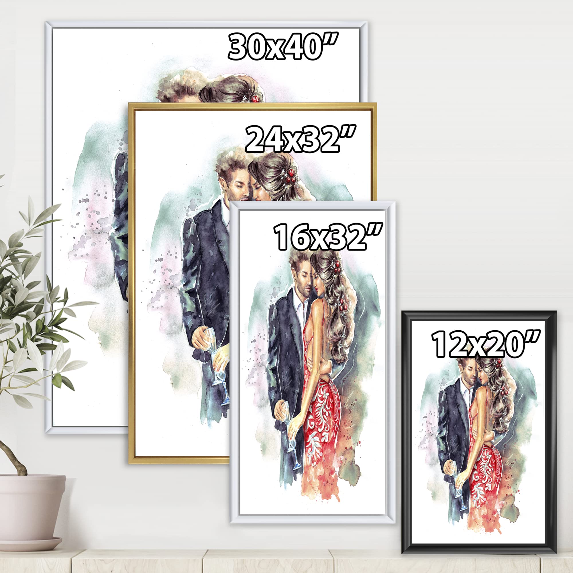 Romantic Couple with Champagne Glasses New Year's Canvas Wall Art - Elegant Framed Home Decor for Living Room, Bedroom & Office