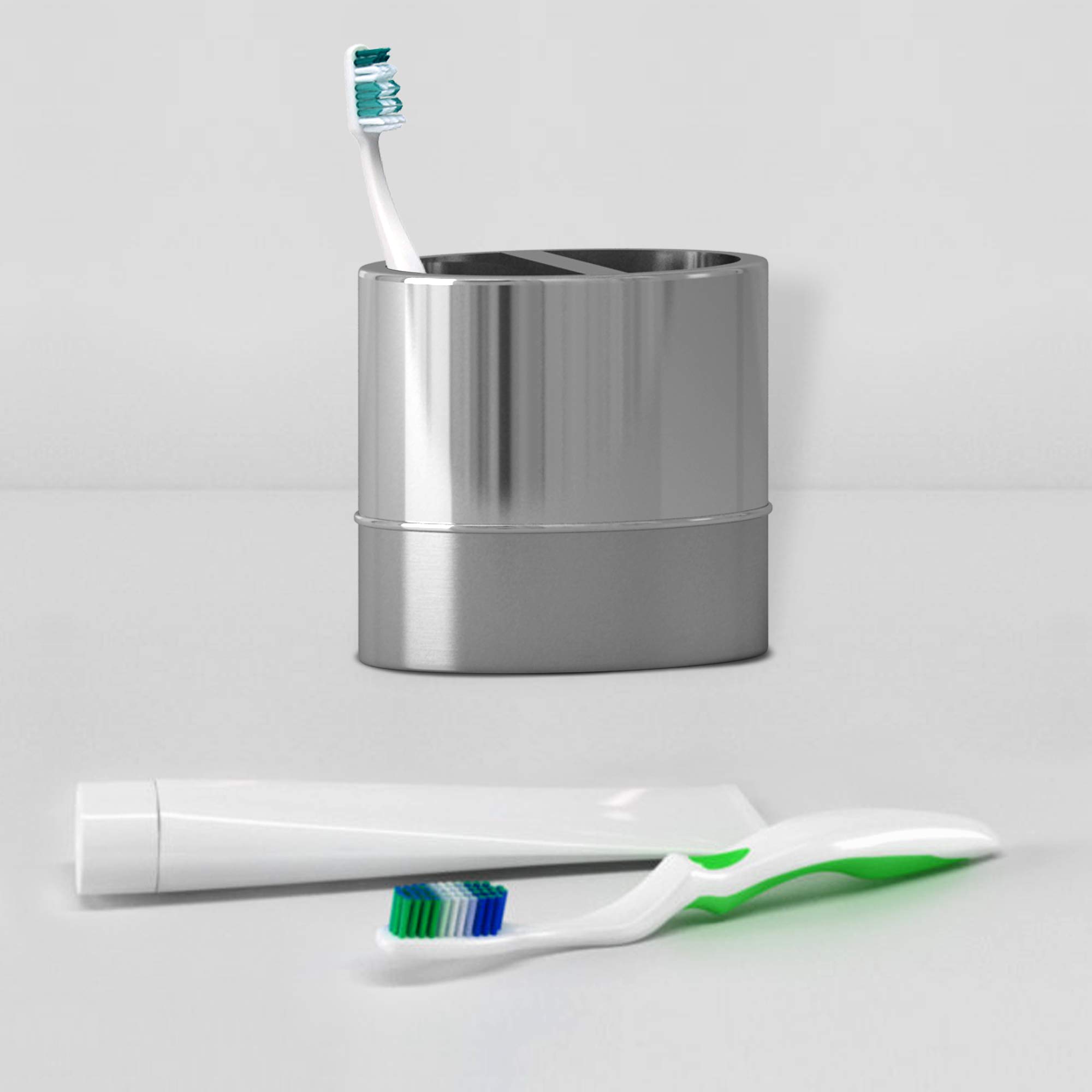 Nu Steel Parkston Two-Tone Stainless Steel Bathroom Organizer - Rustproof Electric Toothbrush, Razor & Makeup Brush Holder for Vanity Countertops | Perfect for Bathroom Storage & Modern Home Decor