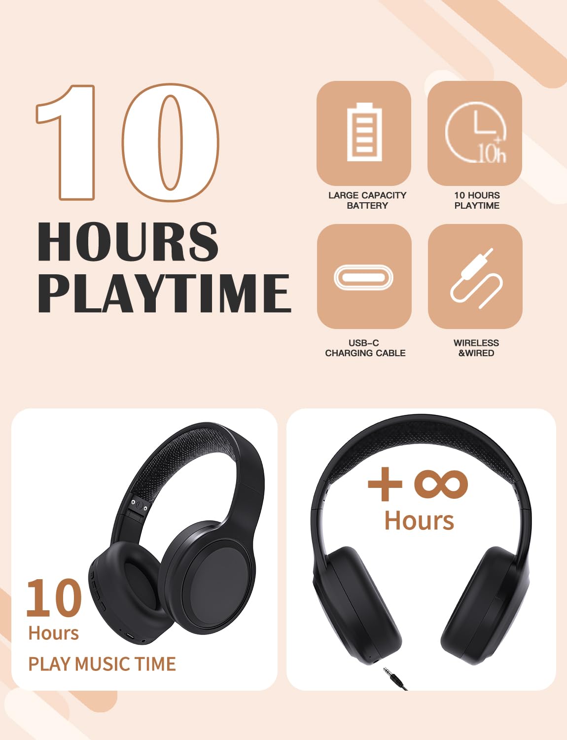 Kids Bluetooth Headphones Wireless with Mic - Bluetooth 5.1 Over-Ear Foldable Headphones for Children, Stereo Sound, Lightweight & Portable for School, iPad, Tablet, Travel, and Online Classes (Black)