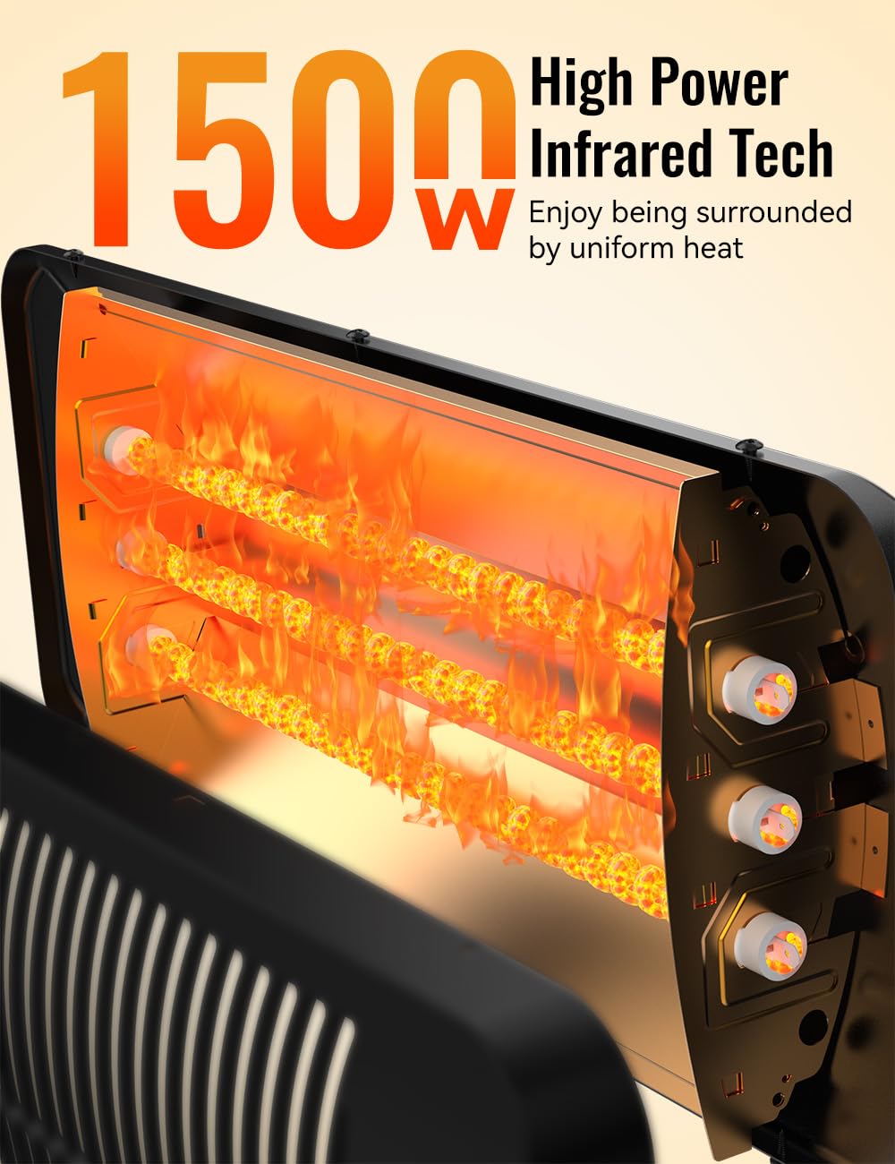BALKO 1500W Outdoor Infrared Heater with Remote, 12H Timer & 3 Heat Levels - IP54 Waterproof Garage Heater Covers 300 Sq.Ft - Tip-Over Protection & Towel Bracket - 83 Inch Patio Heater for Backyard, Deck, Garden, and Outdoor Dining Areas