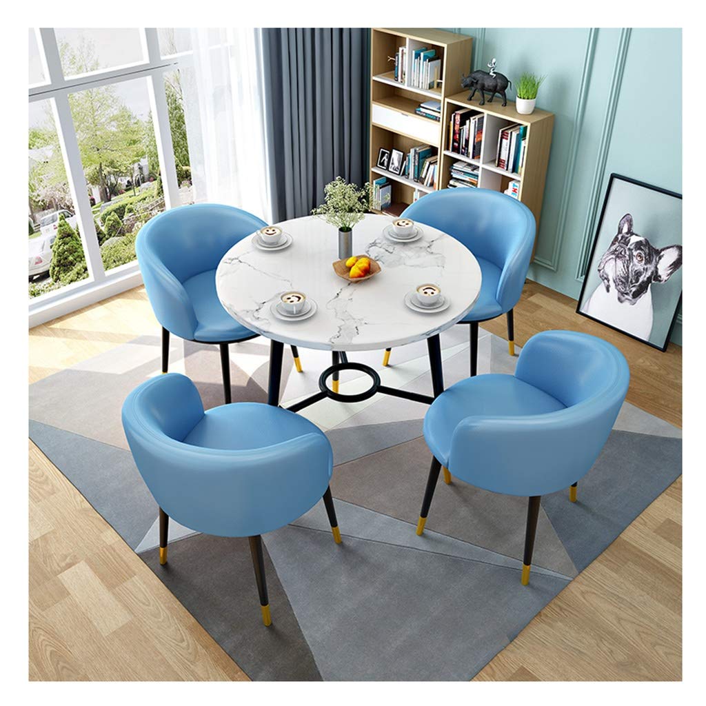 **5-Piece Round Wood Dining Table Set with Leather Chairs - Sky Blue Kitchen & Dining Room Furniture for Family Meals & Coffee Breaks**