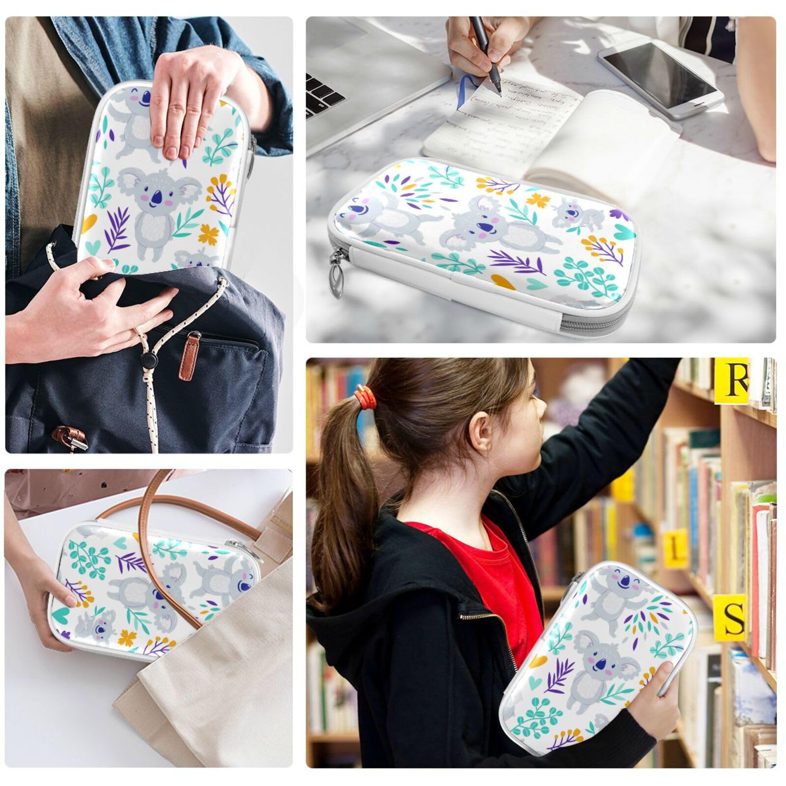 Cute Koala Floral Pencil Case - Zipper Pouch for School & Office Supplies