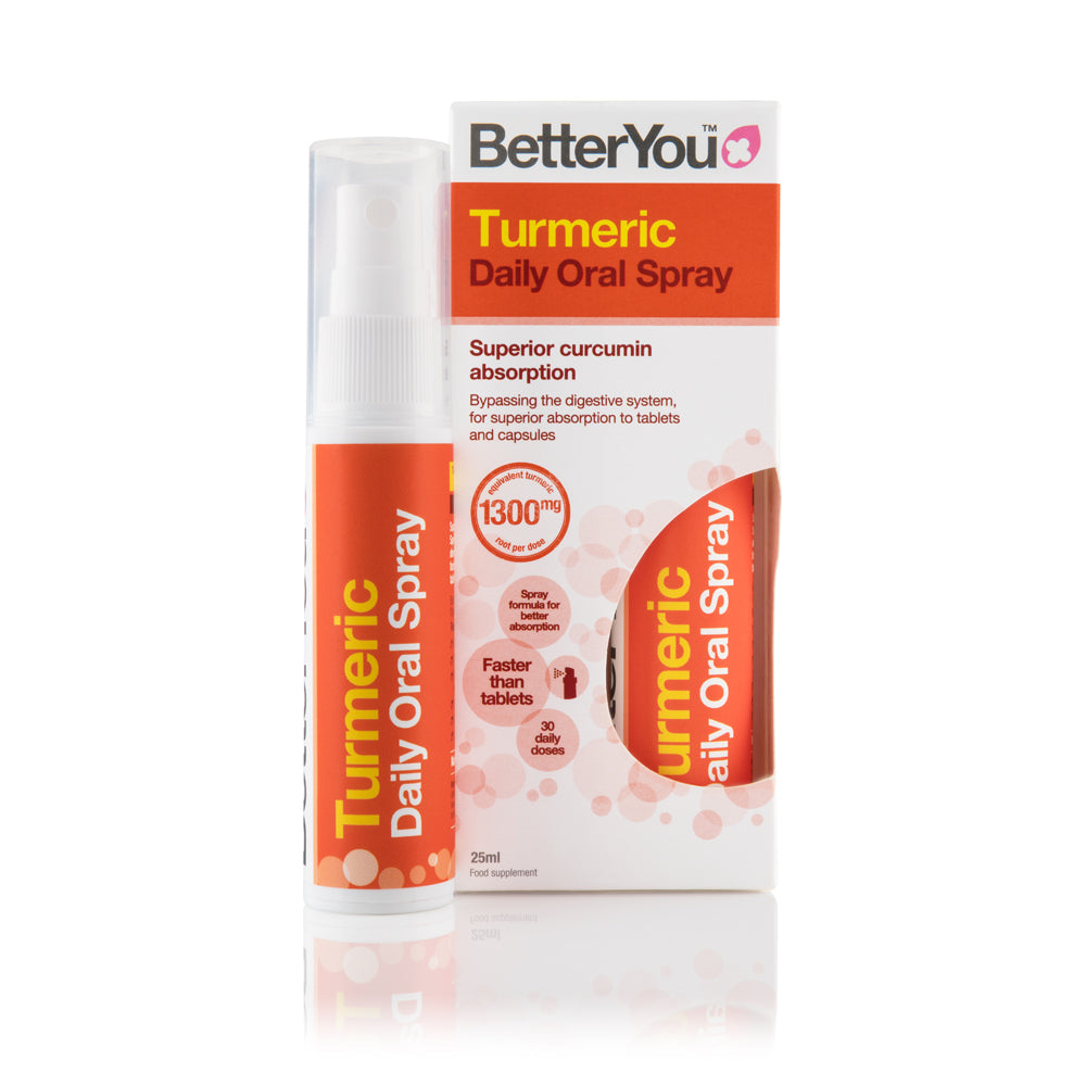 BetterYou Turmeric Daily Oral Spray 25ml - Organic Turmeric Supplement for Immune Support & Joint Health - Perfect for On-the-Go Wellness & Travel