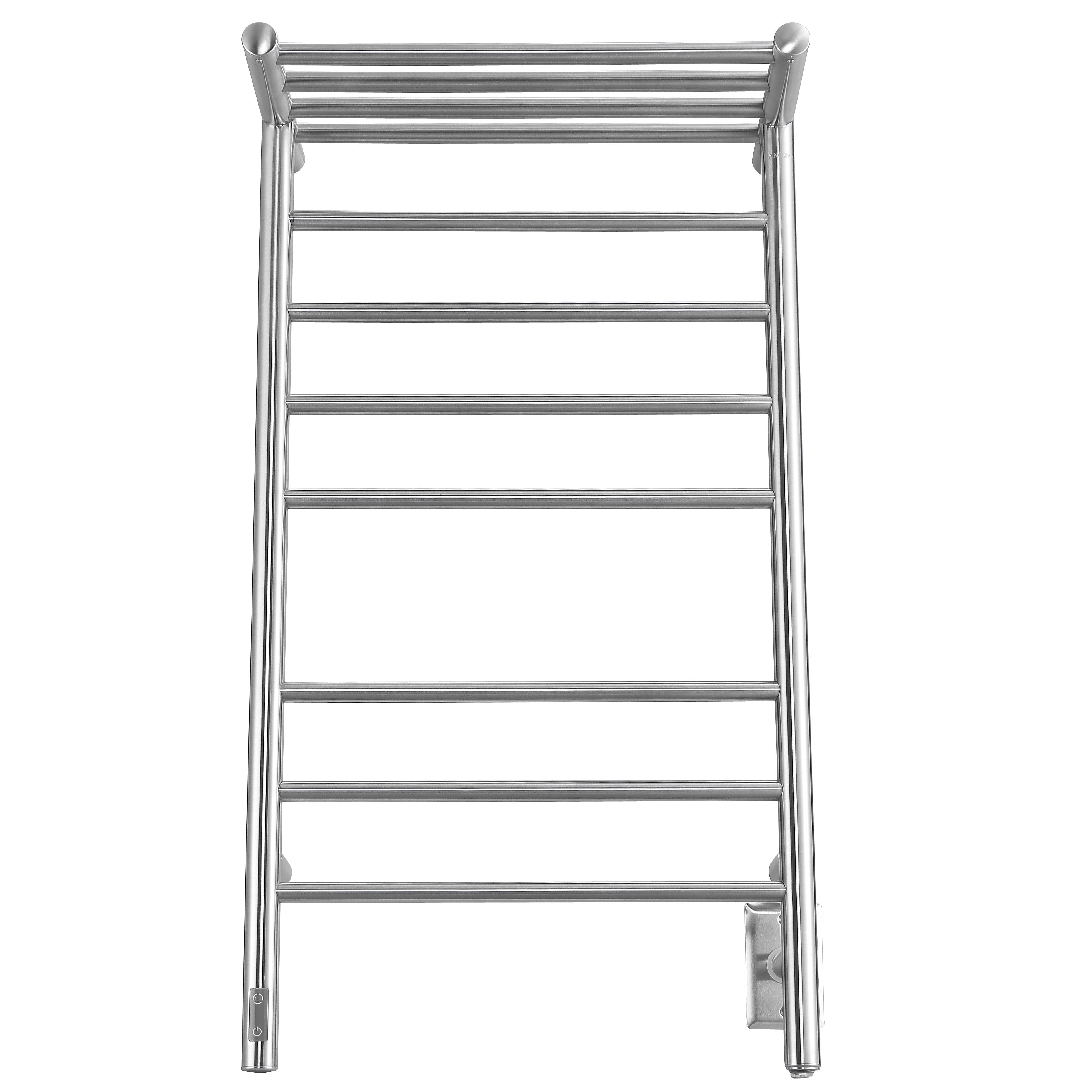 Liazzo OBT 8 Bar Electric Towel Warmer - Hardwired & Plug-in with Timer - Brushed Stainless Steel - Perfect for Bathroom, Spa & Luxury Home Heating