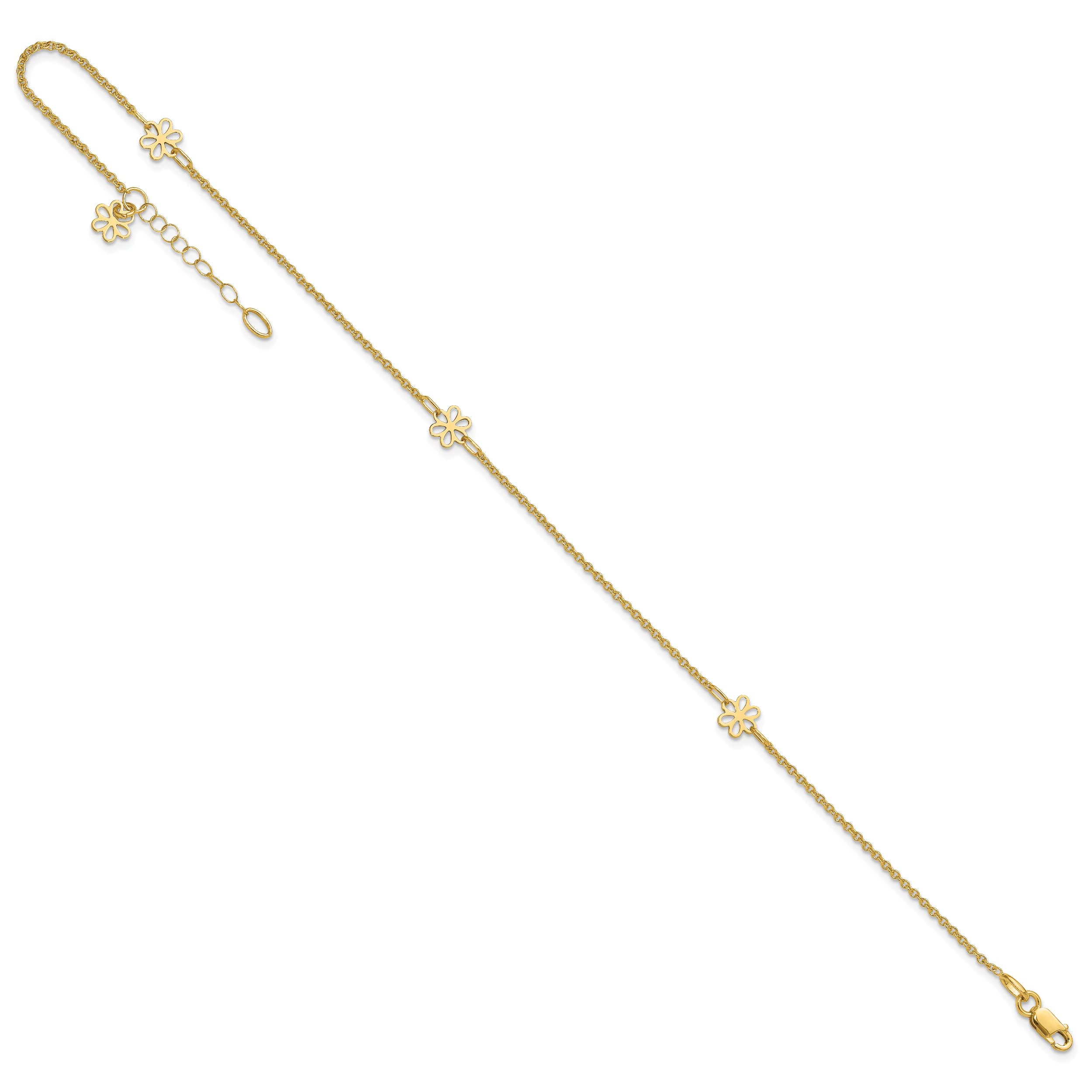 14K Solid Yellow Gold Flower Anklet - 10 Inch Adjustable Summer Beach Ankle Bracelet for Women | Perfect for Vacations, Weddings & Boho Style Outfits