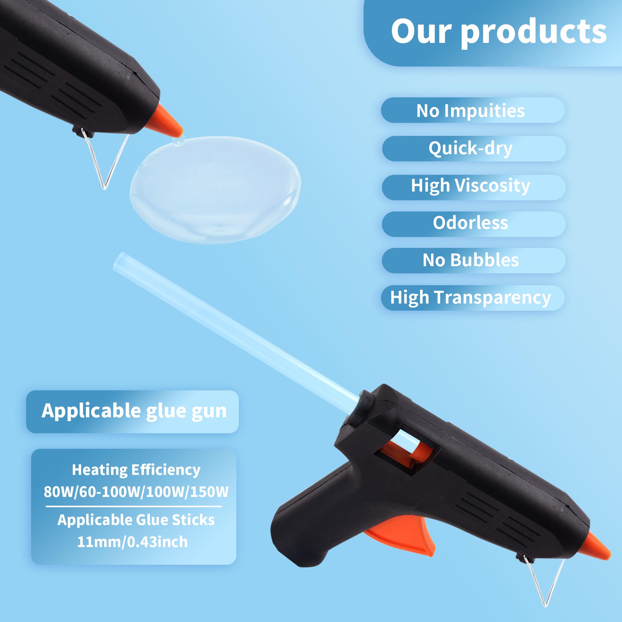 MATUFF 52-Pack Clear EVA Hot Glue Sticks - 0.43