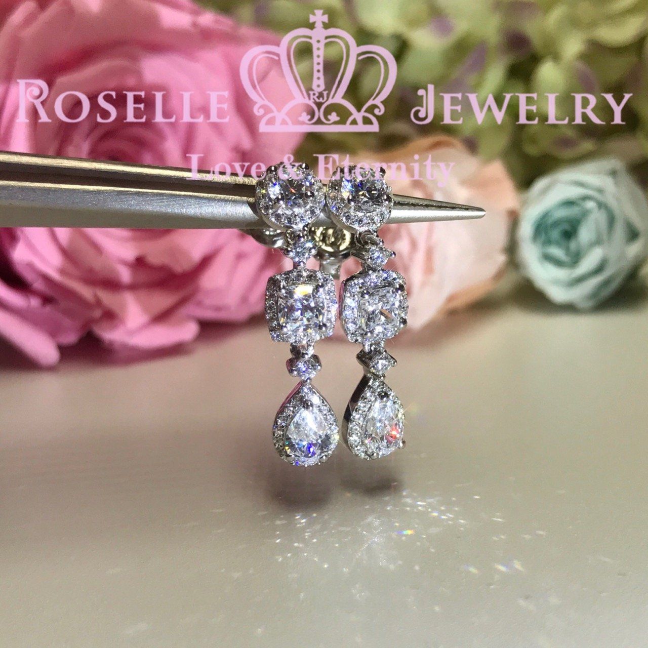 Three Stone Halo Drop Earrings - Elegant Dangling Earrings for Women - Perfect for Weddings, Parties & Special Occasions