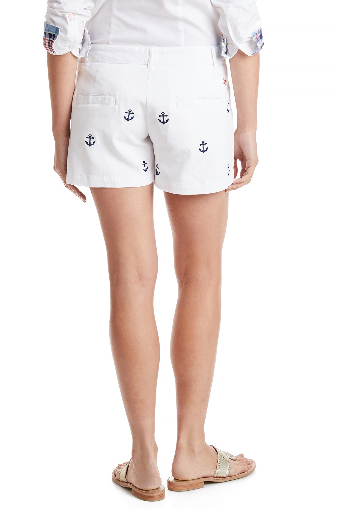 Men's White Stretch Twill Sailing Shorts with Anchor Design - Perfect for Boating, Yachting & Summer Beach Outings