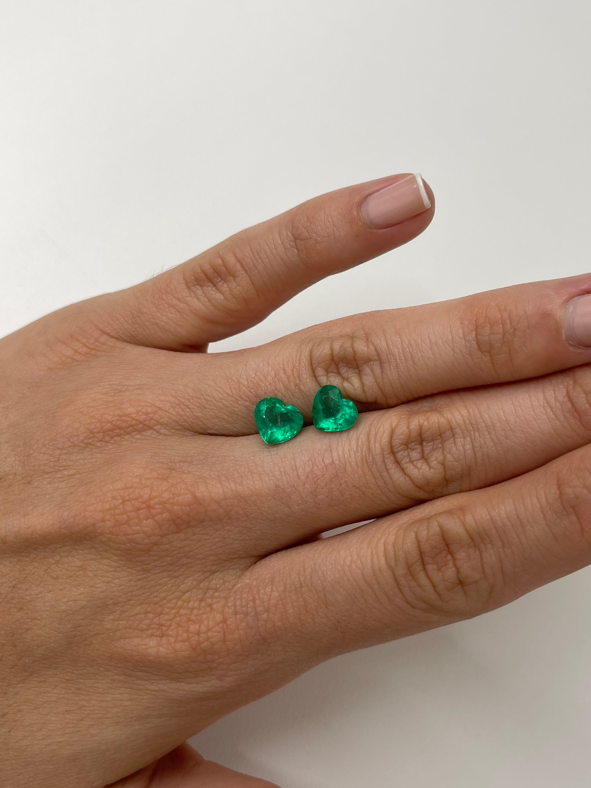 3.48tcw 8x9 Matching Emerald Hearts - Vivid Muzo Green Natural Colombian Emeralds for Engagement Rings & Anniversary Gifts