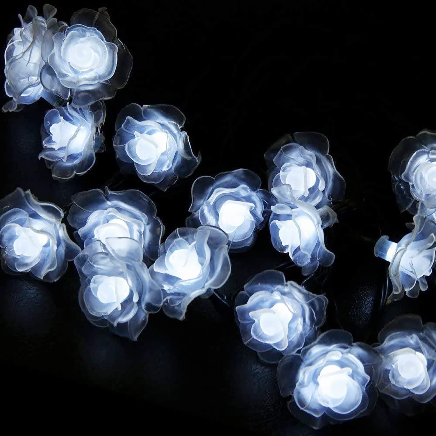 20LED Solar Flower String Lights - Waterproof Rose Fairy Lights with 2 Modes for Garden, Path, Home, Wedding & Party Decor (Rose-White) | Perfect for Outdoor Christmas, Patio, Backyard & Landscape Lighting