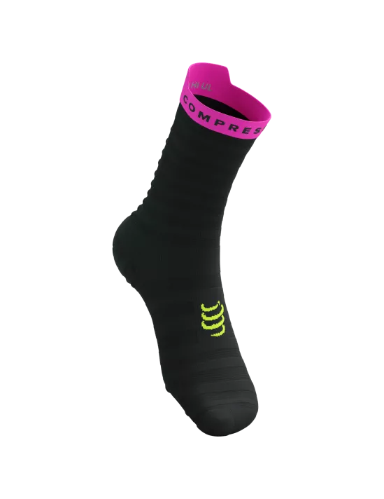 Compressport Unisex Pro Racing Socks v4.0 - Ultralight Running Socks for Men & Women - High Performance Athletic Socks for Marathon, Triathlon & Training - Black/Safe Yellow/Neo Pink