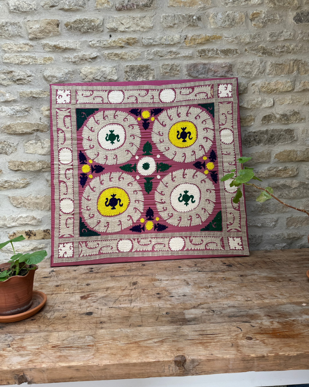 Handmade Suzani Embroidered Wall Hanging Tapestry - Traditional Uzbek Textile Art Decor for Living Room, Bedroom & Boho Home Decor
