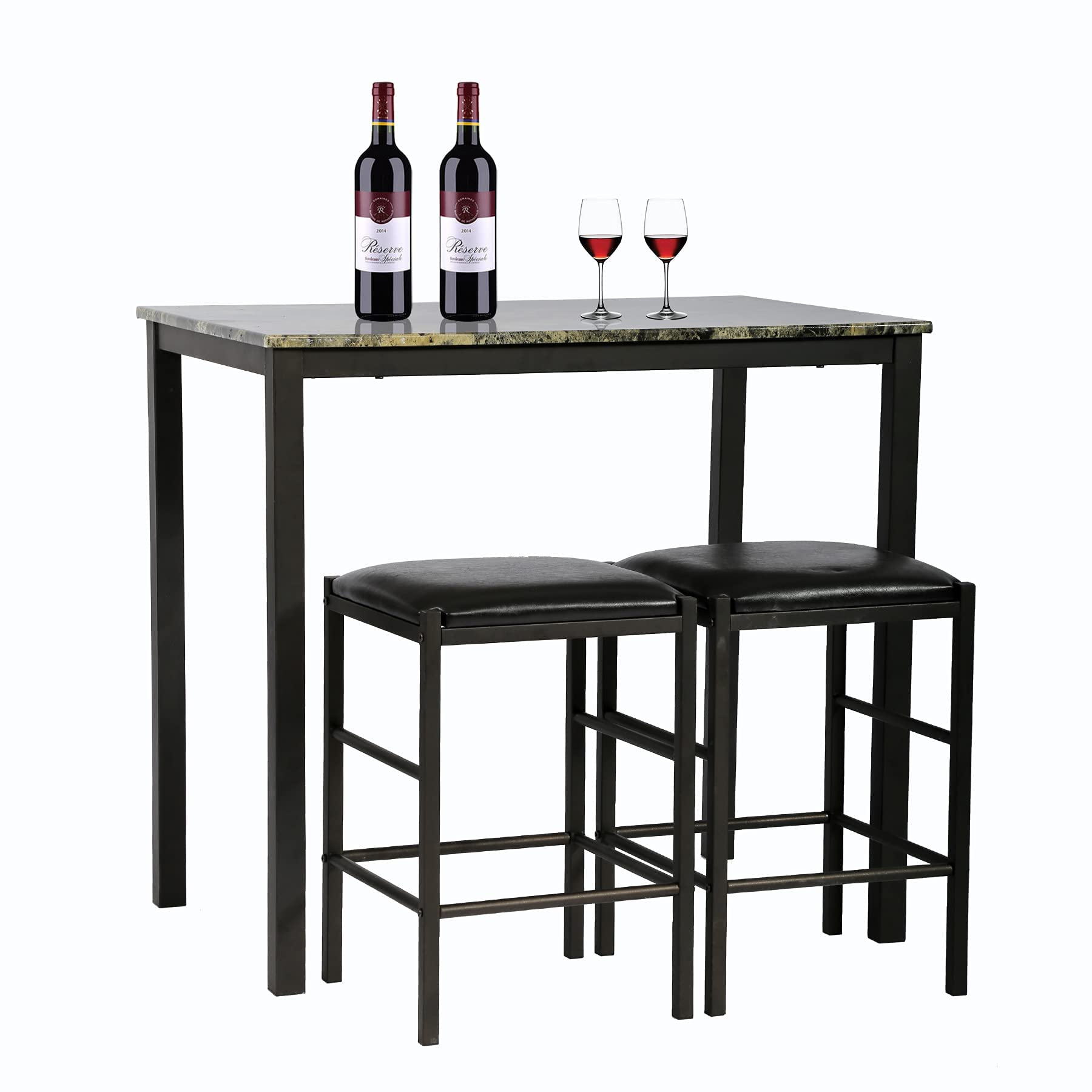 3-Piece Small Kitchen Dining Table Set - Faux Marble Rectangular Modern Tavern Table for Breakfast Nook, Small Spaces & Home Furniture | Perfect for Apartments, Studio Living & Compact Dining Areas