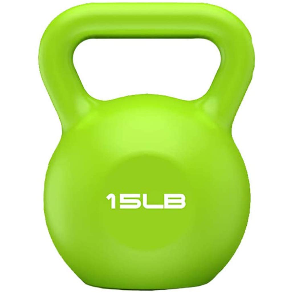 DPPAN 15lb Vinyl Coated Cast Iron Kettlebell - Green Weight for Strength Training, Home Gym Equipment, CrossFit & Functional Fitness Workouts - Perfect for HIIT, Cardio & Muscle Building Exercises